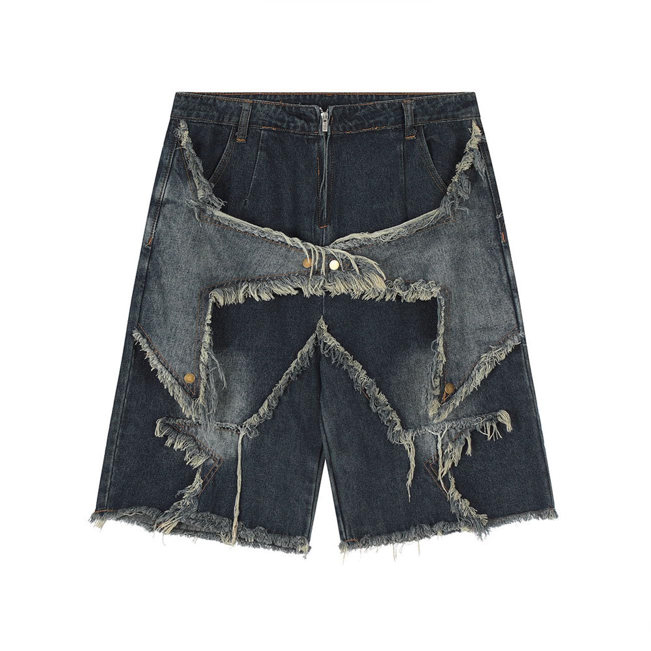 Y2K Baggy Jean Shorts for Women & Men - Distressed Denim Jorts with Star Design | Aesthetic Grunge Summer Shorts for Casual Outfits, Music Festivals & Streetwear Looks
