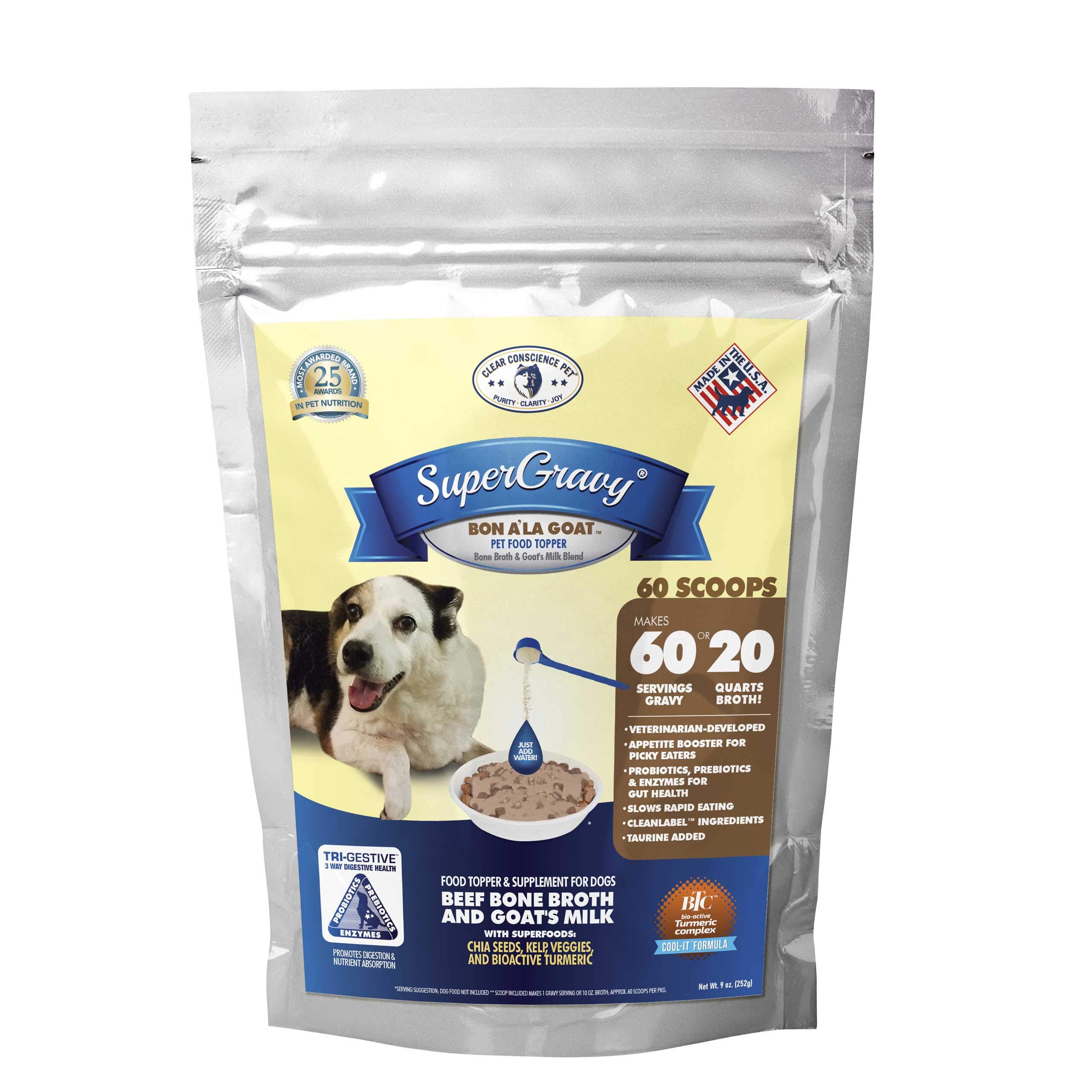 SuperGravy Bon A’ La Goat Natural Dog Food Topper - Beef Bone Broth & Goat Milk Gravy for Dogs - Grain Free, Gluten Free Supplement (60 Scoops, White) | Perfect for Picky Eaters & Senior Dogs Meal Enhancer