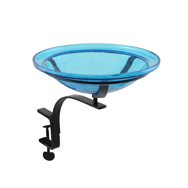 Teal Crackle Glass Birdbath Bowl for Garden Decor - Handmade Crackled Glass Bird Feeder for Outdoor Patio, Yard & Wildlife Habitat