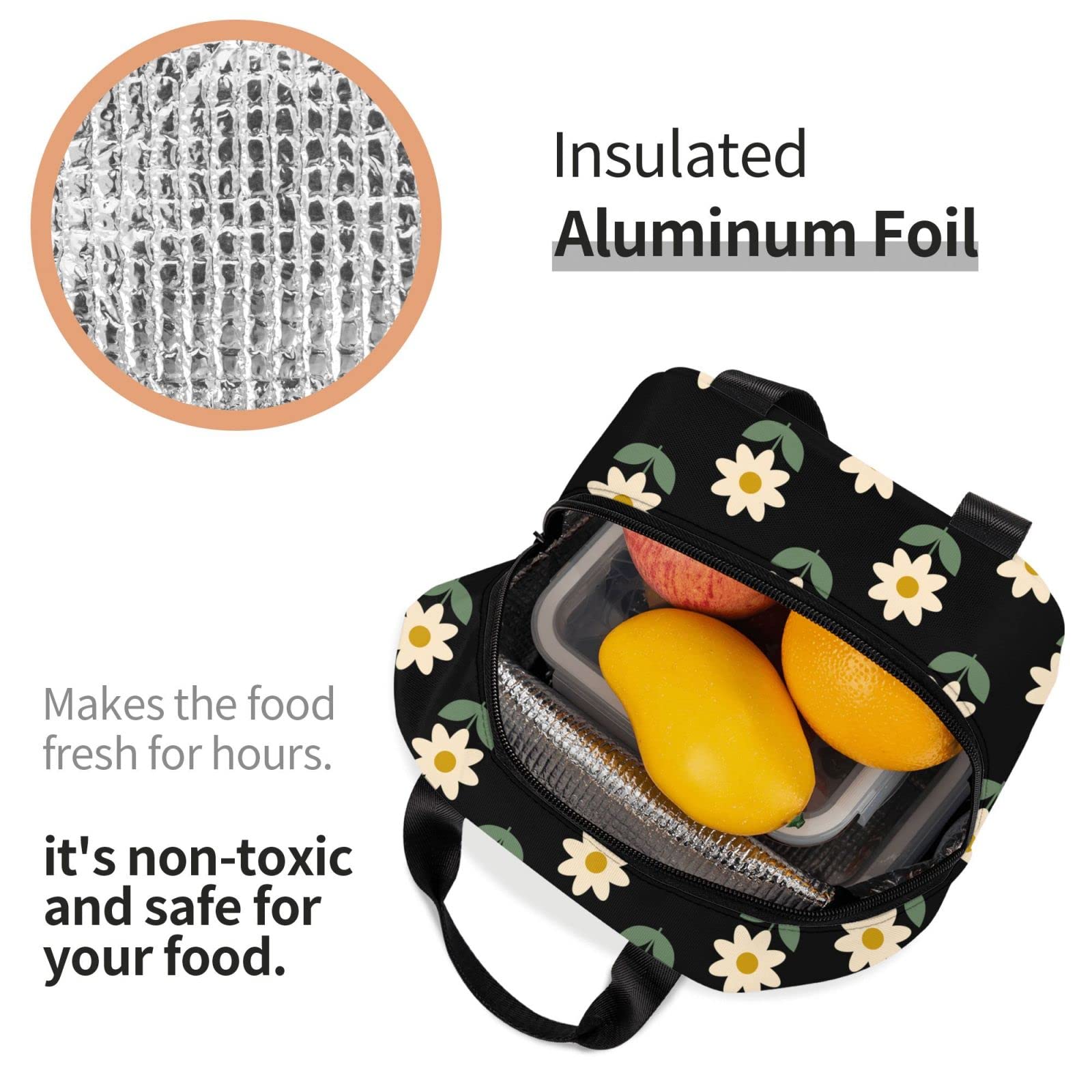 Flower Print Insulated Lunch Box - Reusable & Leak-Proof Lunch Bag for Men & Women - Portable Meal Container for Work, Travel, Picnic & Outdoor Activities