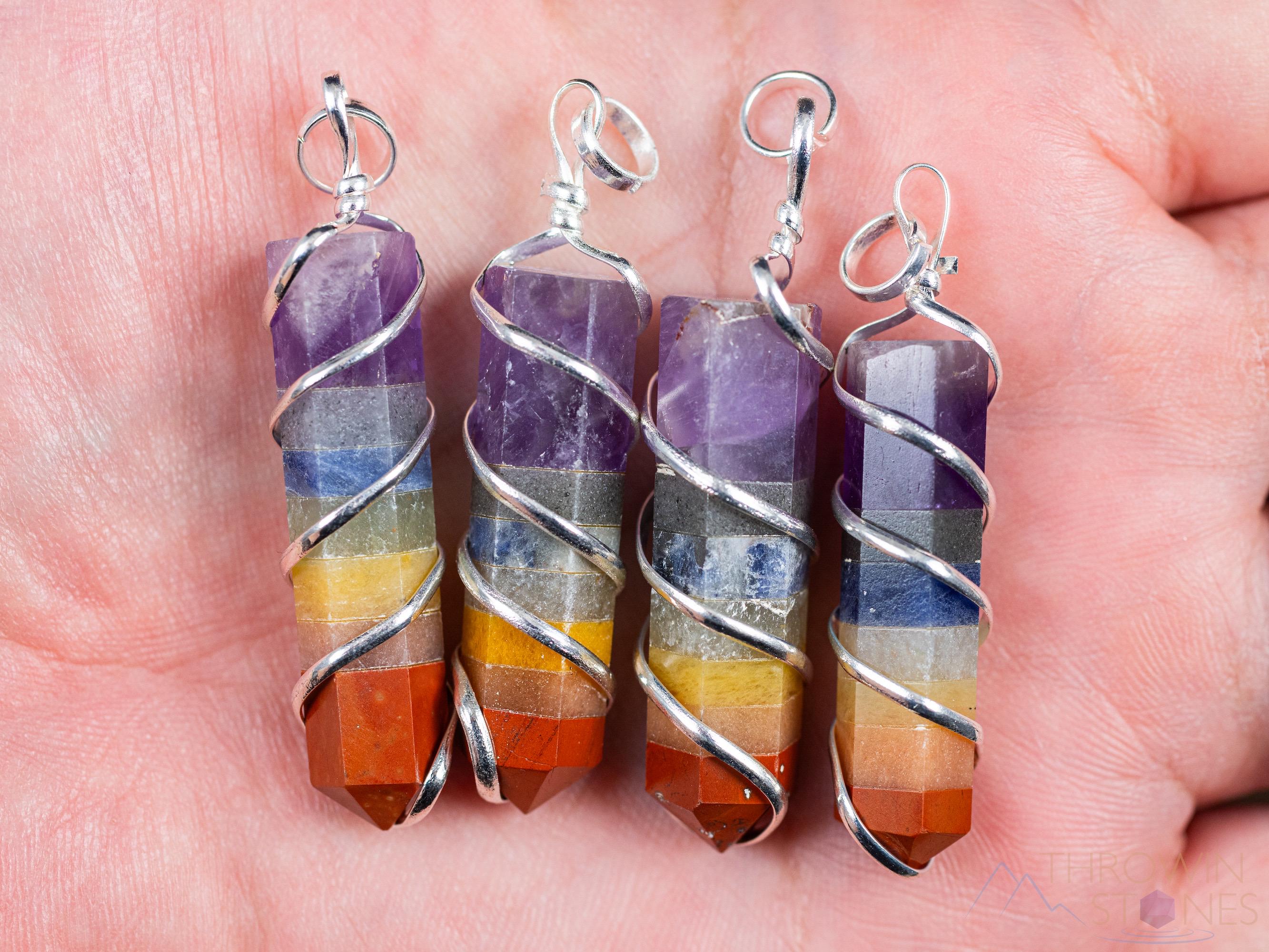 Rainbow Chakra Crystal Point Pendant Necklace - Handmade Wire Wrapped Healing Gemstone Jewelry with Natural Stones for Meditation, Energy Healing & Spiritual Gifts (E1360)