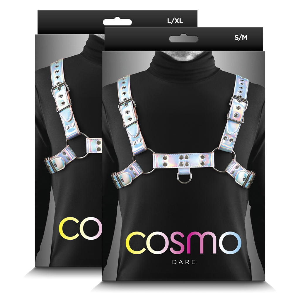Cosmo Dare Holographic Rainbow Reflective Dog Harness with D-Ring - Adjustable Bulldog Vest for Small Medium Dogs, Perfect for Walking, Running & Outdoor Adventures