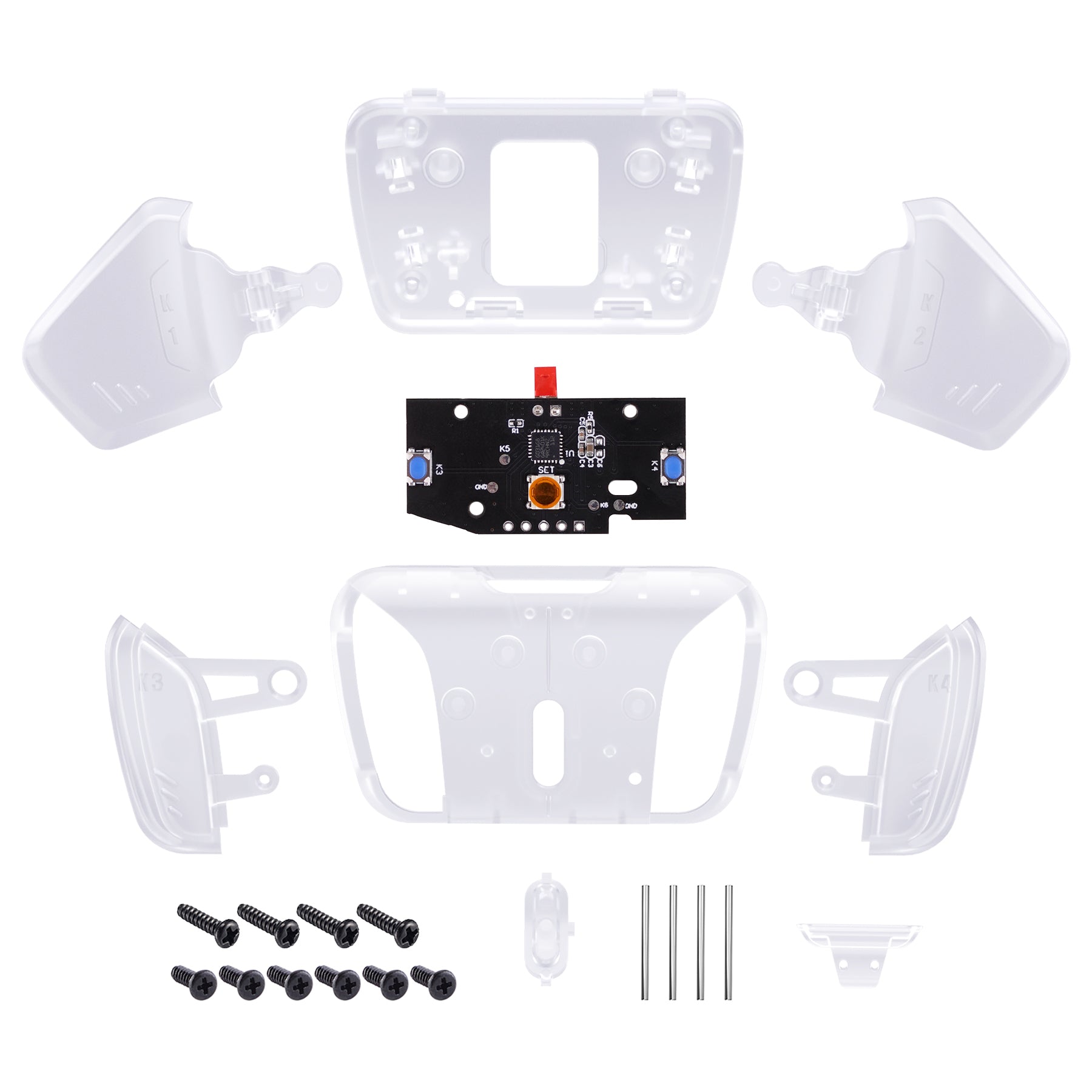 eXtremeRate RISE to RISE4 Conversion Kit - Transparent Clear K1 K2 K3 K4 Back Buttons Housing & Remap PCB Board for PS5 Controller | DIY Controller Mod | Gaming Accessories | Perfect for Competitive Gaming & Custom Controller Builds