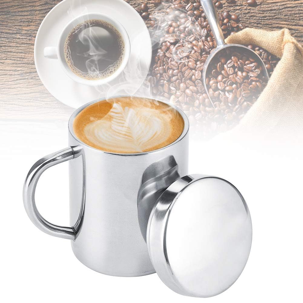 Premium 7.5oz/220ml Stainless Steel Coffee Mug with Lid & Handle - Unbreakable Double Wall Insulated Travel Cup for Camping, Hiking & Office - Shatterproof Tea & Coffee Mug for Hot & Cold Beverages - Ideal for Outdoor Adventures, Daily Commute & Home Use