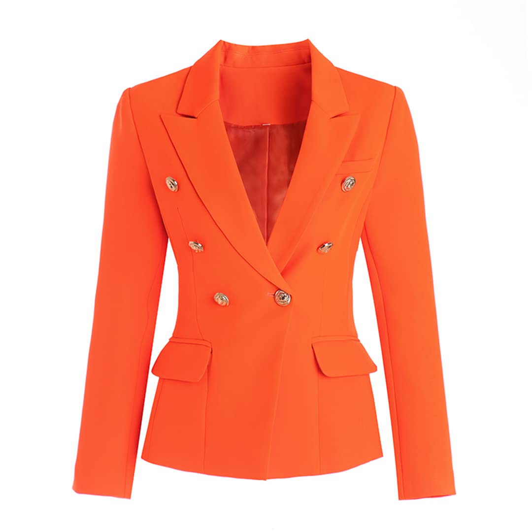 Stylish Euramerican Designer Bright Candy Orange Blazer with Fluorescent Buttons - Perfect for Parties, Nightlife & Fashion Events