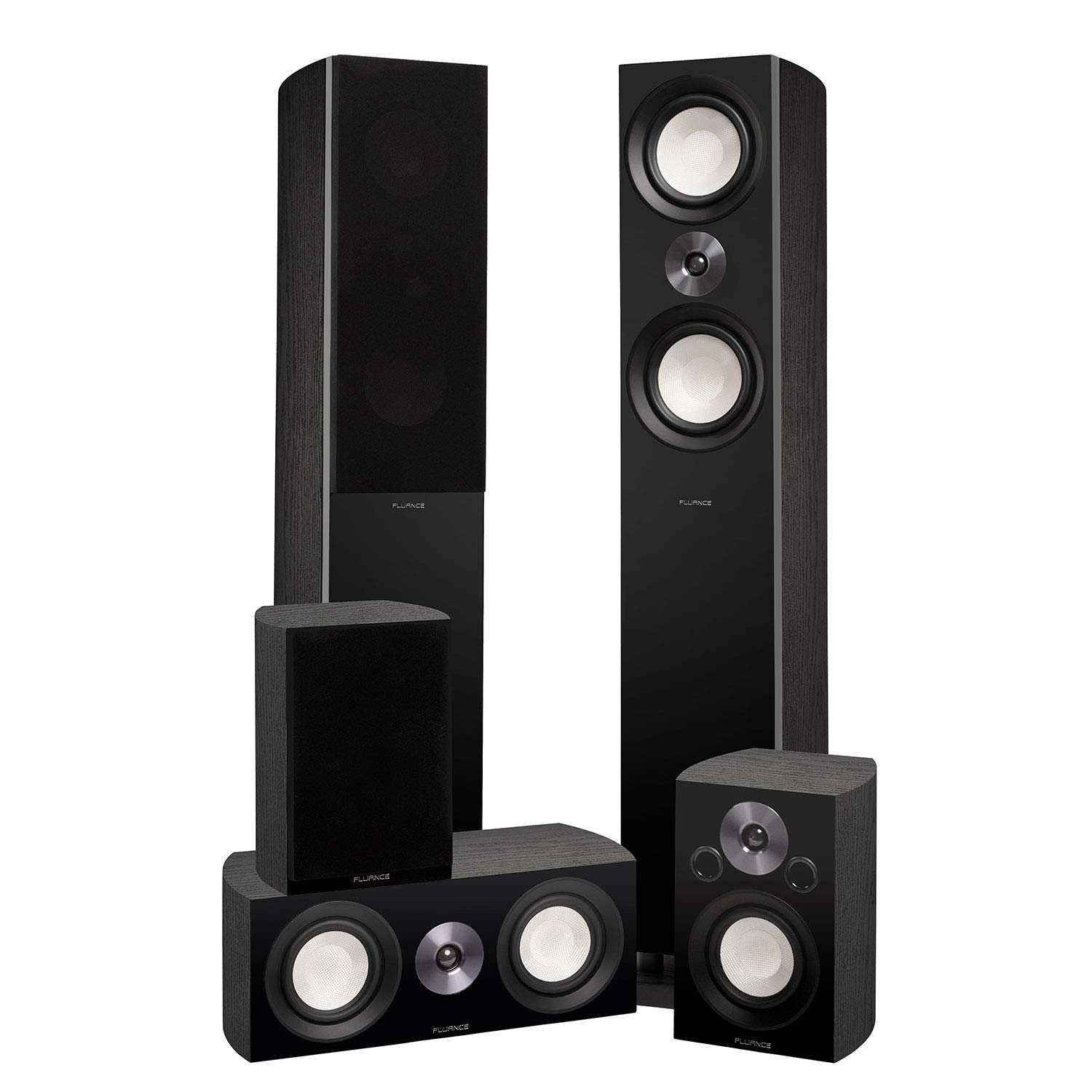 Fluance XL8HTB 5.0 Channel Home Theater Speaker System - High Performance 3-Way Floorstanding Towers, Center Channel & Rear Surround Speakers - Black Ash for Immersive Movie Nights & Music Listening