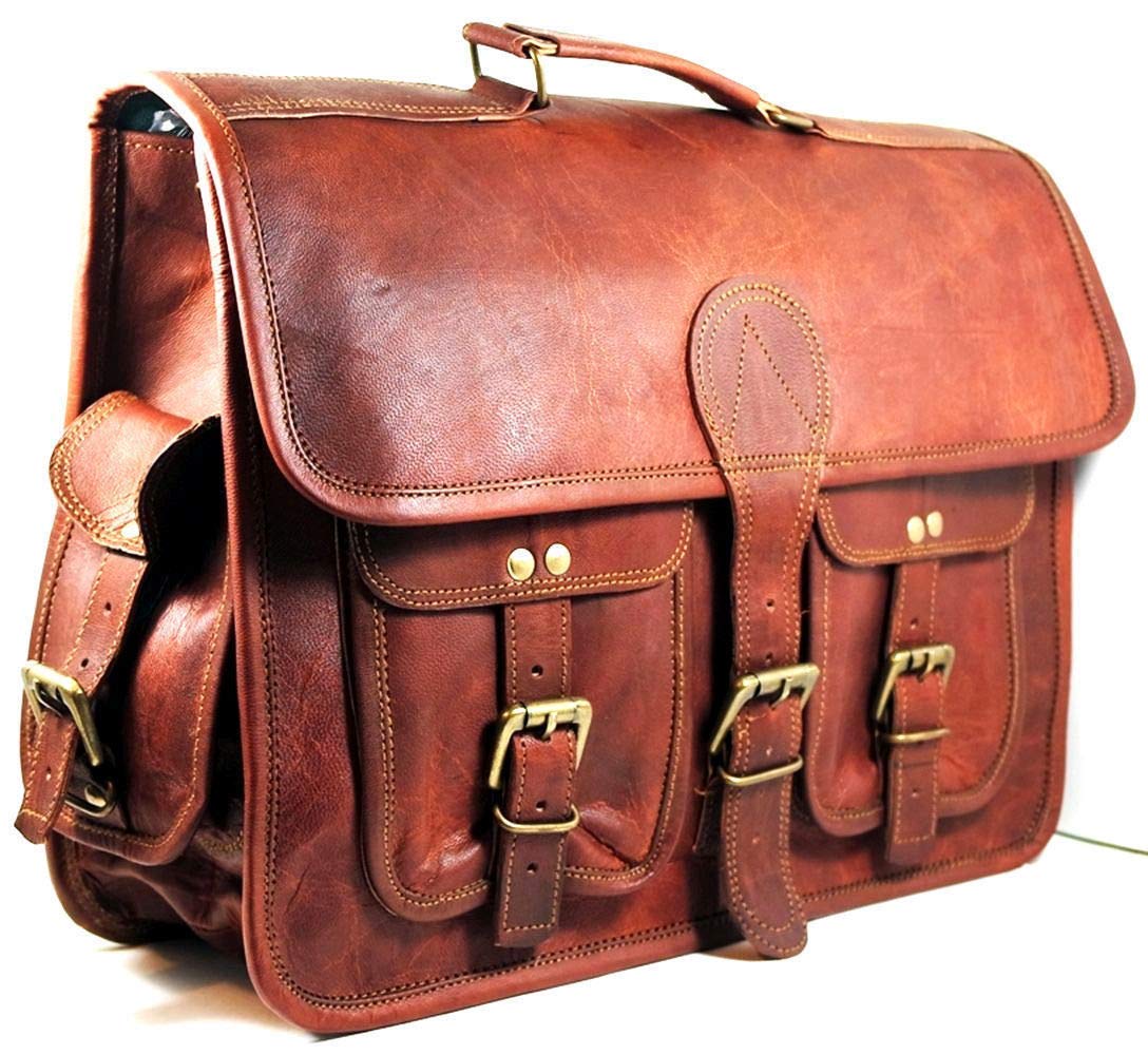 Premium SHAKUN 100% Genuine Leather Messenger Bag for Men - Handcrafted Brown Laptop Briefcase (11x15x5 Inches) - Ideal for Business, Travel & Daily Commute as a Stylish Crossbody Satchel Bag