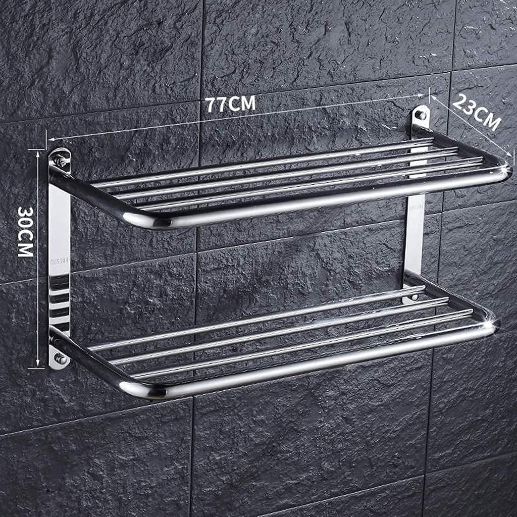 Premium 2-Tier Stainless Steel Towel Rack - 304 Stainless Steel Wall Mounted Double Layer Towel Holder for Bathroom (77x23x30cm) - Space Saving Bathroom Storage Organizer for Towels, Robes & Accessories
