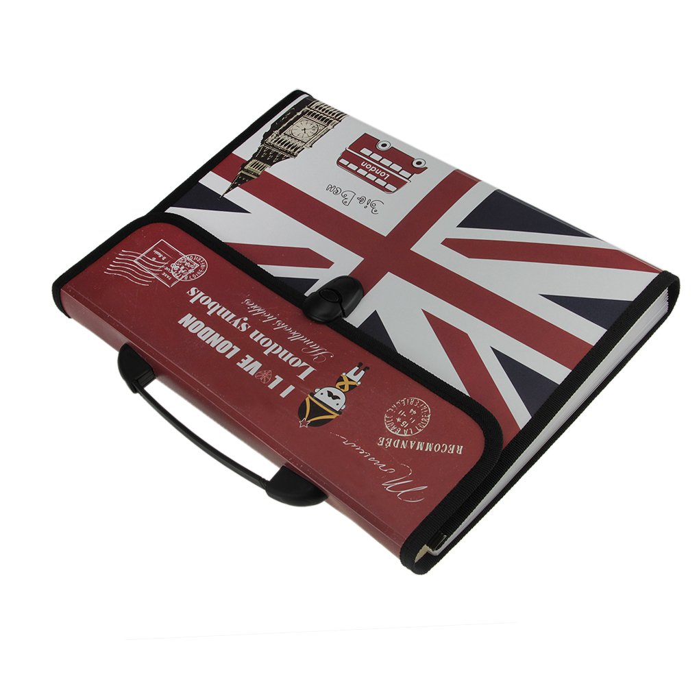 A4 Size 13-Compartment Plastic File Organizer - Expandable Document Holder with Flap Cover, London Style Office Bag - Perfect for Home, Office & School Organization