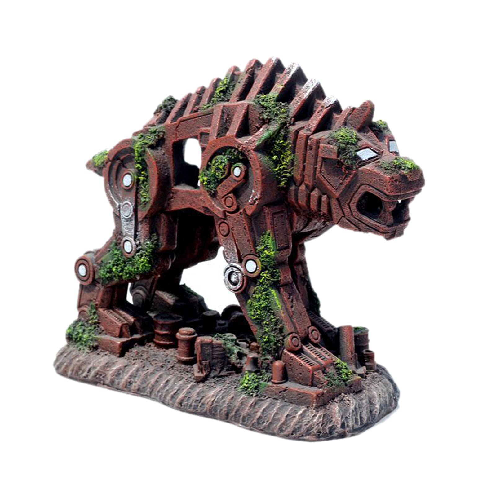 Robotic Dog Aquarium Ornament - Micro Landscape Fish Tank Decoration with Artificial Barrel Hiding Cave Shelter | Non-Fading Background Crafts for Betta Fish, Shrimp & Small Fish | Perfect for Home, Office & Kids' Aquarium Setup