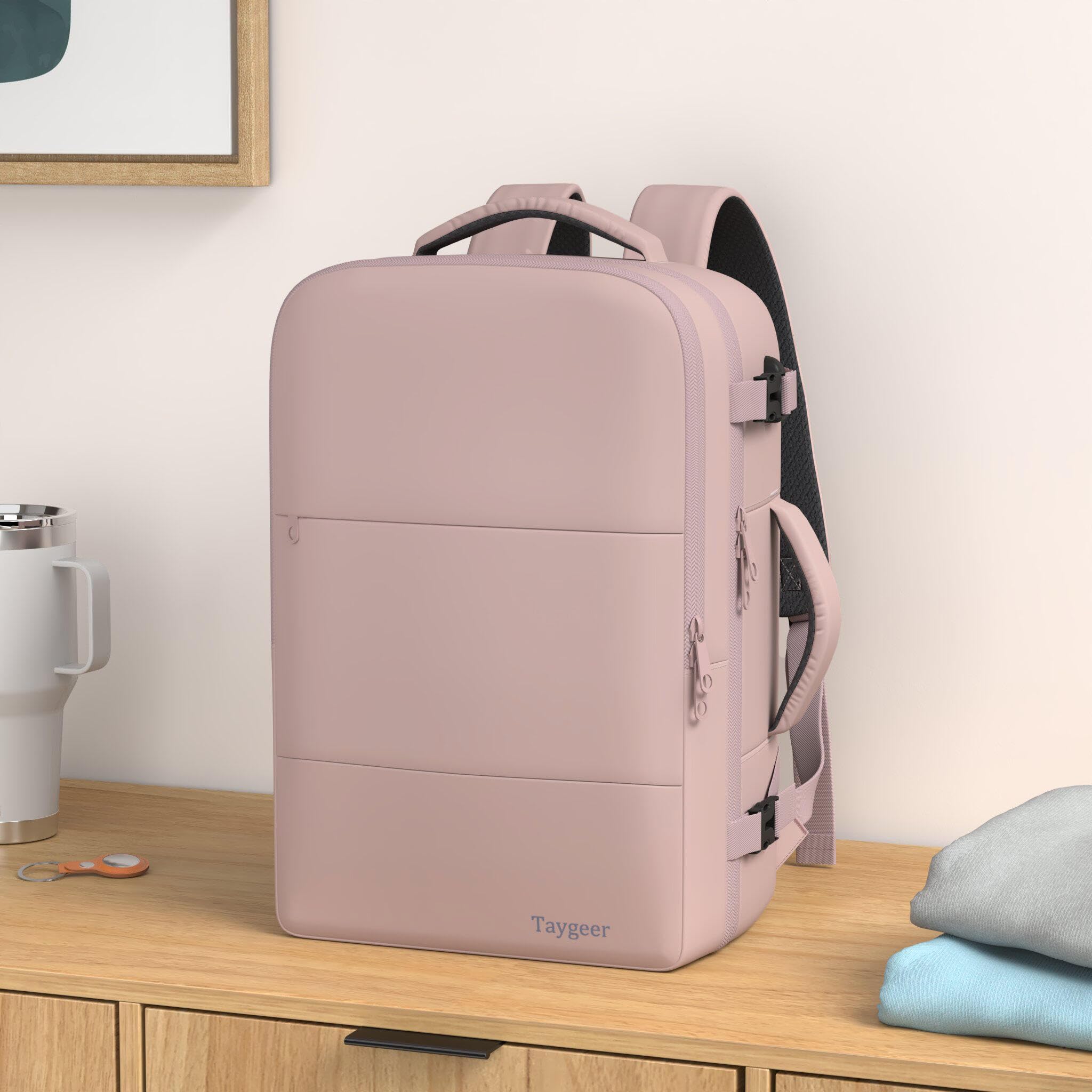 Taygeer Large Travel Laptop Backpack for Women - 17.3 Inch TSA Friendly 40L Carry On Mochila, Stylish Pink Daypack for Office Work, Business Travel Essentials, Perfect for Commuting and Weekend Getaways