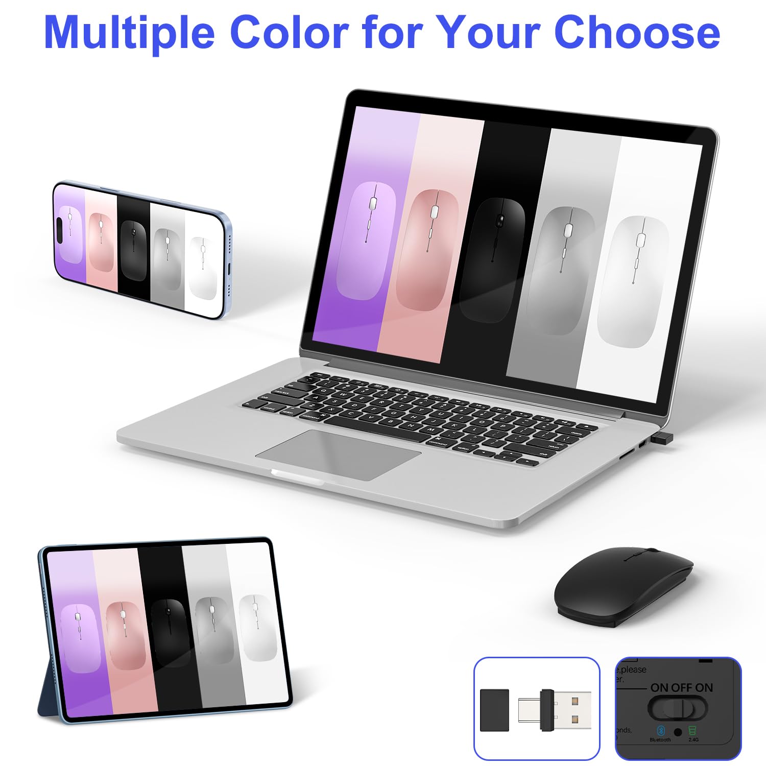 Undetectable Bluetooth Wireless Mouse Jiggler - Rechargeable Silent Mouse with Built-in Mover for MacBook, iPad, PC | Slim Design for Office, Remote Work & Online Meetings (Black)