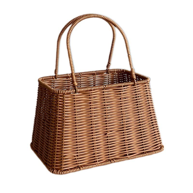 Handmade Woven Rattan Storage Basket with Handle - Portable Wicker Basket for Home Organization, Laundry, Picnic & Decor | Eco-Friendly Houseware Storage Container