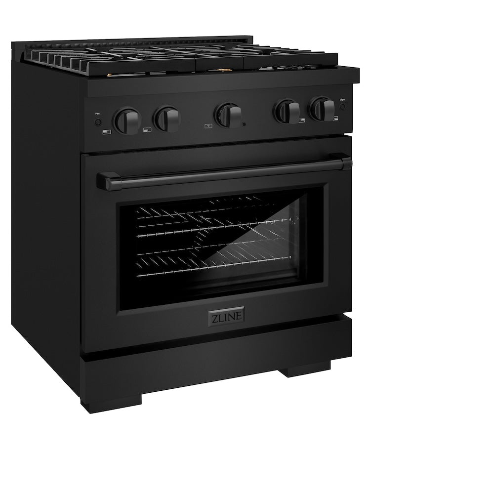 ZLINE 30 Inch 4.2 Cu. Ft. Black Stainless Steel Gas Range with Convection Oven & 4 Brass Burners - Perfect for Home Kitchens & Professional Cooking (Model SGRB BR 30)