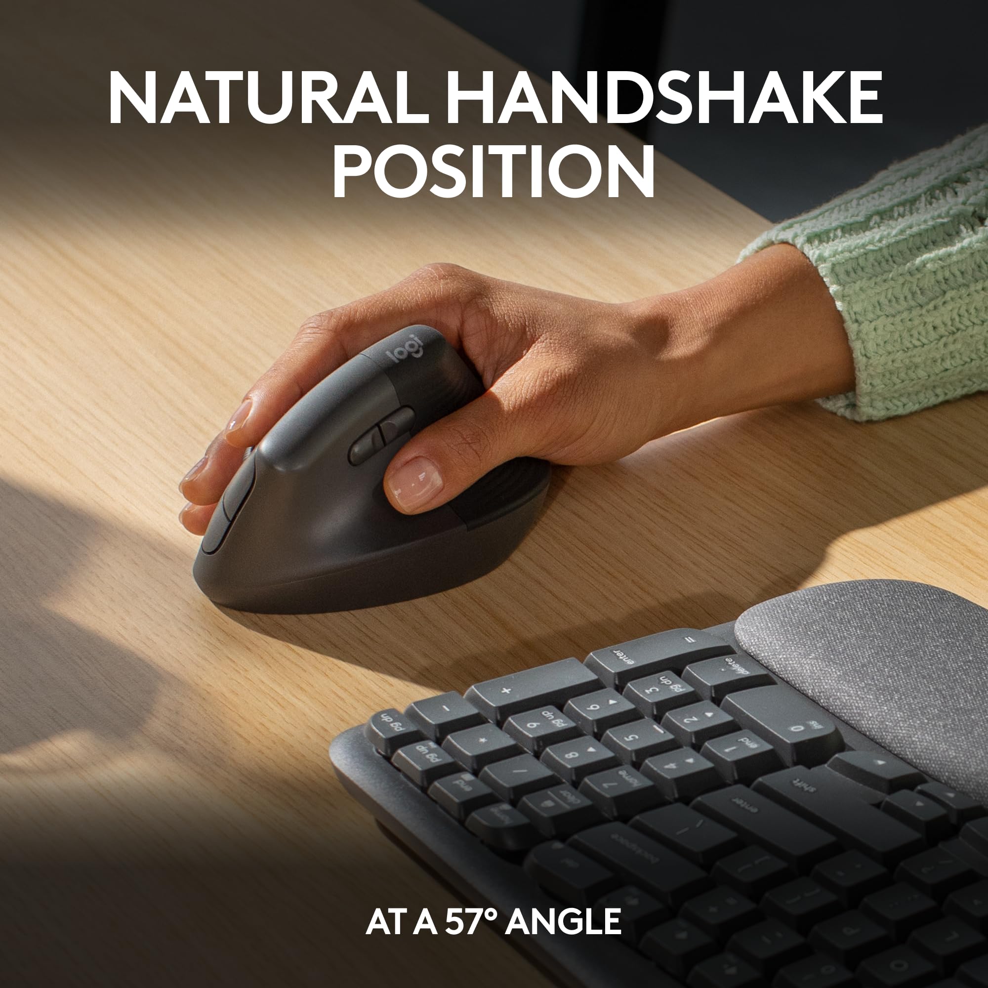 Logitech Wave Keys & Lift Vertical Ergonomic Wireless Keyboard and Mouse Bundle - Comfortable Palm Rest, Easy-Switch Bluetooth for Windows/Mac (Graphite) - Perfect for Office Work, Home Use, and Long Computing Sessions