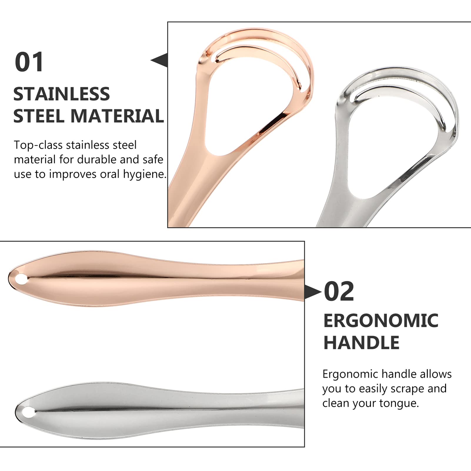 2-Pack Tongue Scraper for Oral Hygiene - Stainless Steel Tongue Cleaner for Bad Breath & Plaque Removal - Perfect for Daily Dental Care & Fresh Breath Routine