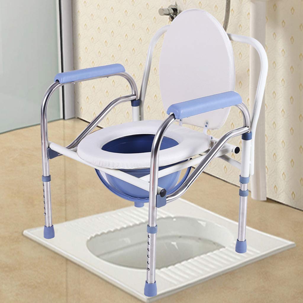 Adjustable Height Folding Commode Chair for Elderly & Disabled - Steel Frame Medical Toilet Seat with Safety Features - Ideal for Bathroom, Shower & Home Care Use