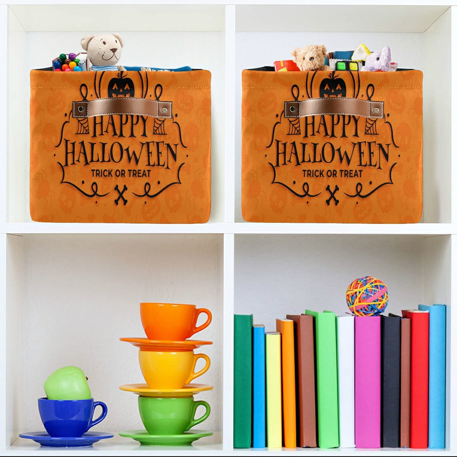 Halloween Pumpkin Foldable Storage Baskets - 2 Pack Collapsible Waterproof Fabric Storage Bins with Handles, Sturdy Canvas Storage Cubes for Organizing Shelves, Nursery, Home & Closet - Perfect for Seasonal Decor & Home Organization