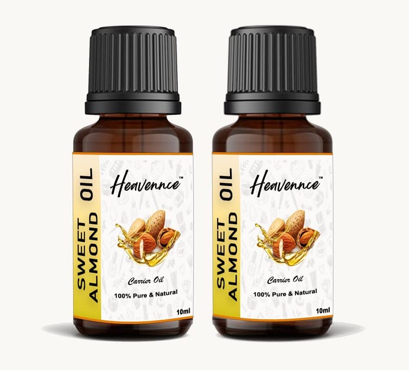 Heavennce Sweet Almond Carrier Oil for Skin & Hair Care - Natural Moisturizer & Massage Oil | 2 Pack (20ml Each) | Perfect for DIY Beauty, Aromatherapy & Relaxation