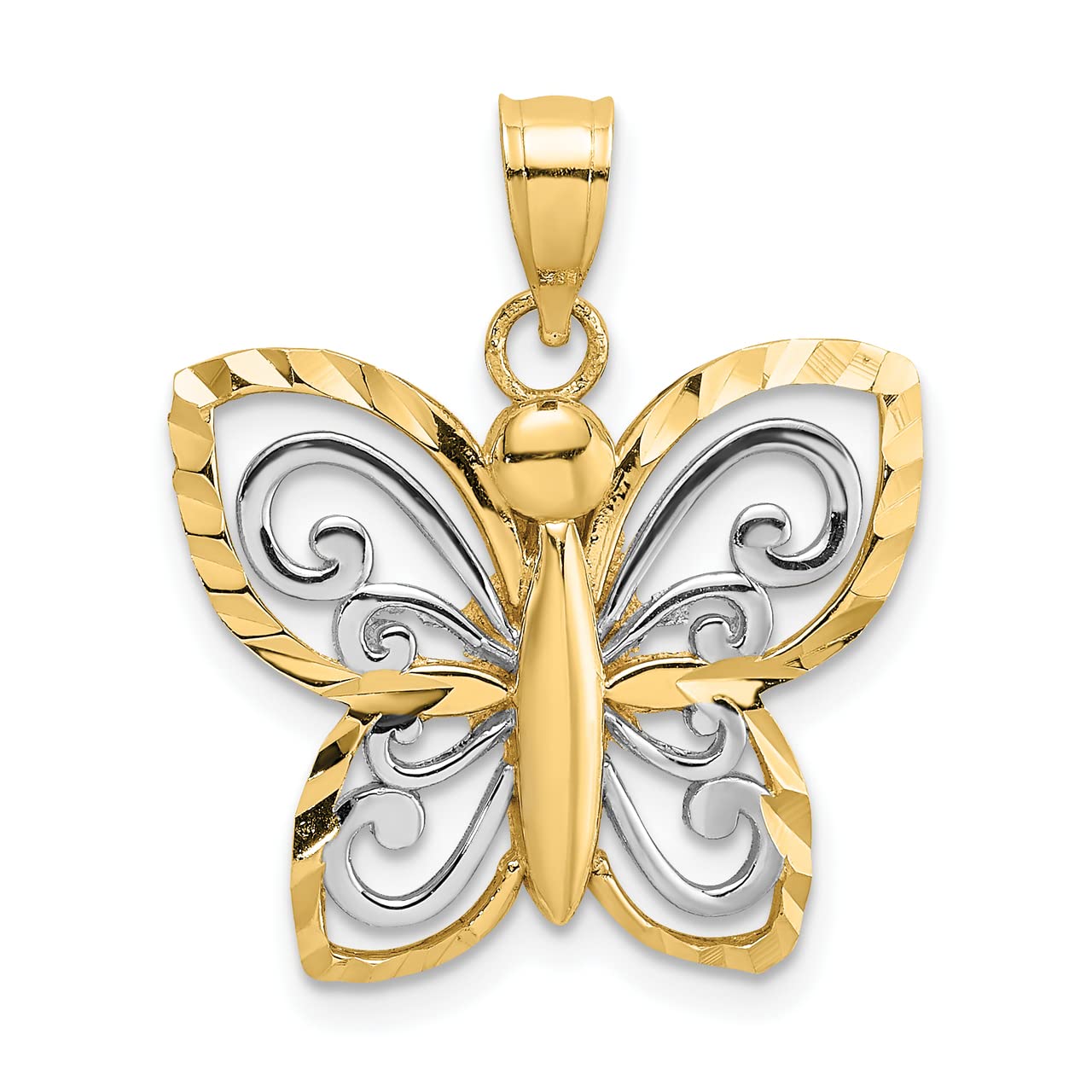 14k Yellow Gold Rhodium-Plated Butterfly Charm Necklace - Lex & Lu LALK9495 - Elegant Jewelry Gift for Women, Perfect for Valentine's Day & Anniversaries