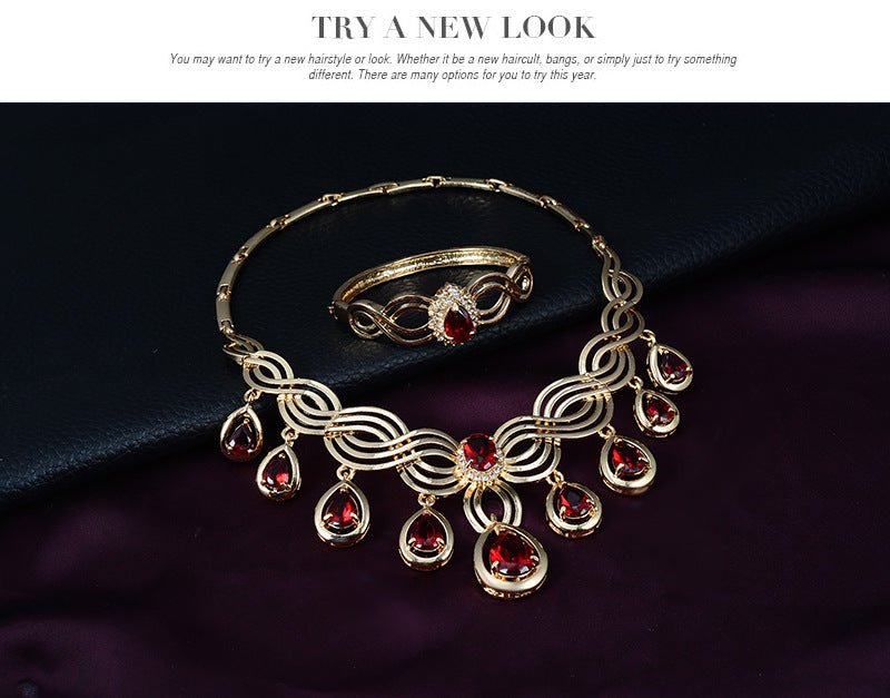Stylish Alloy Jewelry Set - Fashionable Gemstone Necklace & Earrings for Women | Perfect for Parties, Weddings & Daily Wear