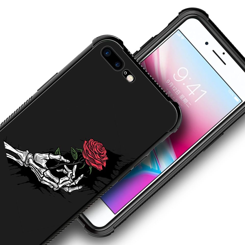 CARLOCA Skull Hand Holding Rose iPhone 7/8/SE 2020 Case - Shockproof Anti-Scratch Hard Back Cover for iPhone 7, iPhone 8, iPhone SE 2nd Gen - Trendy Protective Phone Case for Girls & Boys - Perfect for School, Work, and Everyday Use
