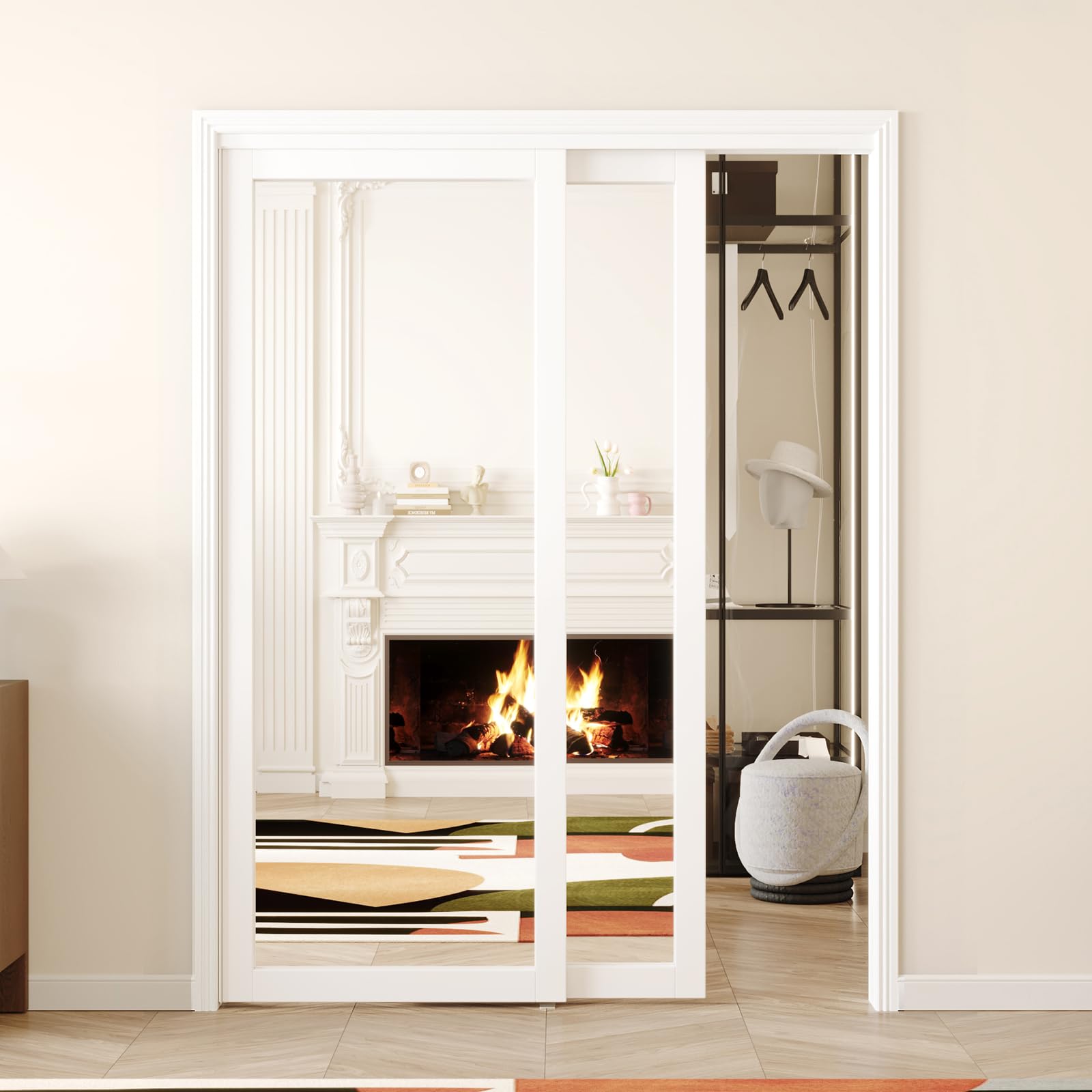 White MDF Sliding Closet Door with Mirror - 60