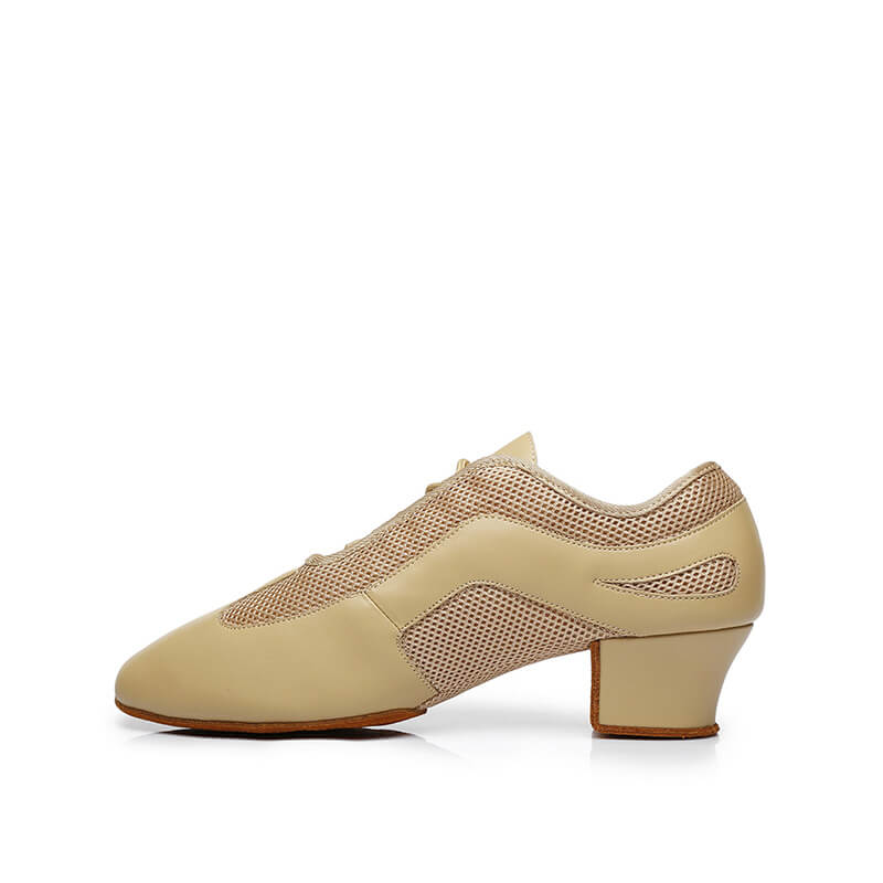 Beige Mesh Leather Latin Ballroom Dance Shoes for Women - Comfortable Practice Shoes for Salsa, Tango, Cha Cha - Perfect for Dance Classes & Performances