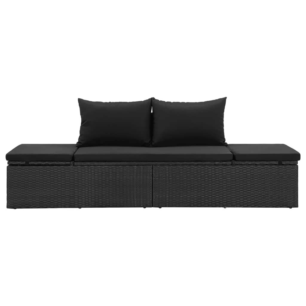 **Black Poly Rattan Patio Chaise Lounge Chair with Cushions - Outdoor Sun Lounger & Sun Bed for Porch, Poolside, Garden - Perfect for Relaxing by the Pool or Sunbathing**