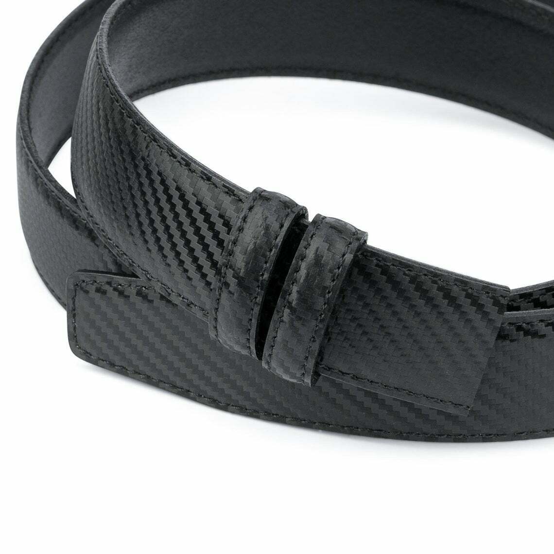Premium Carbon Fiber & Genuine Leather Belt Strap - 35mm Width Replacement for Montblanc Belts - Men's Black Dress Belt for Business & Formal Occasions