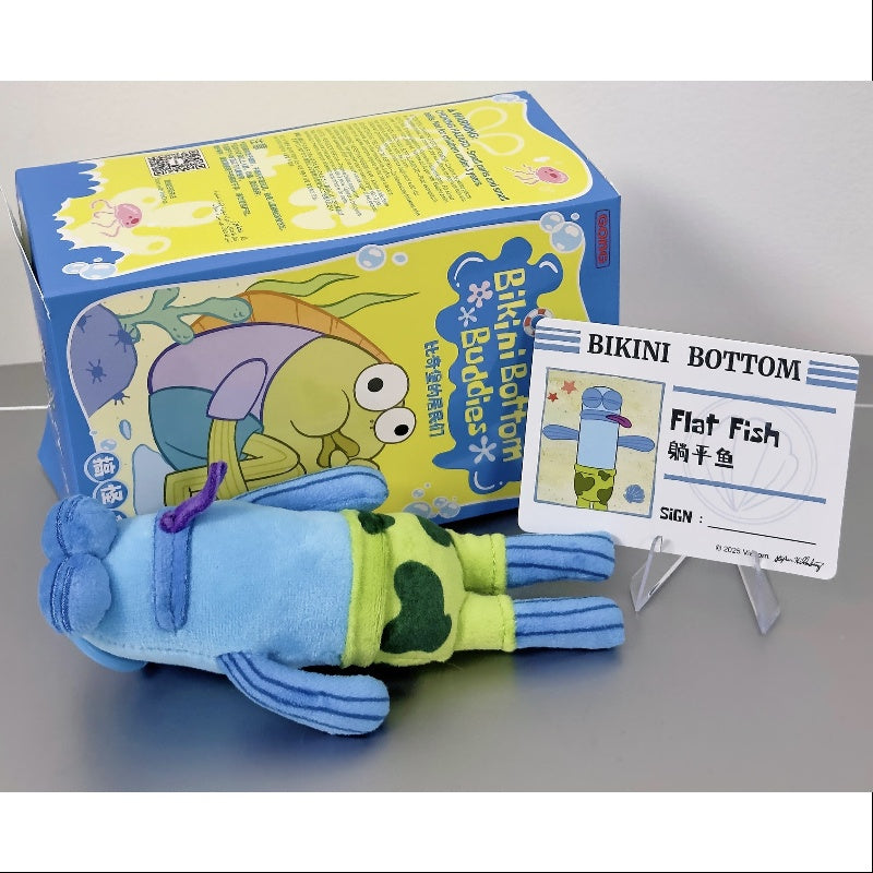 SpongeBob Bikini Bottom Buddies Plush Toy - Whimsical Flat Fish Stuffed Animal for Kids & Collectors | Perfect Gift for Birthday, Christmas & SpongeBob Fans