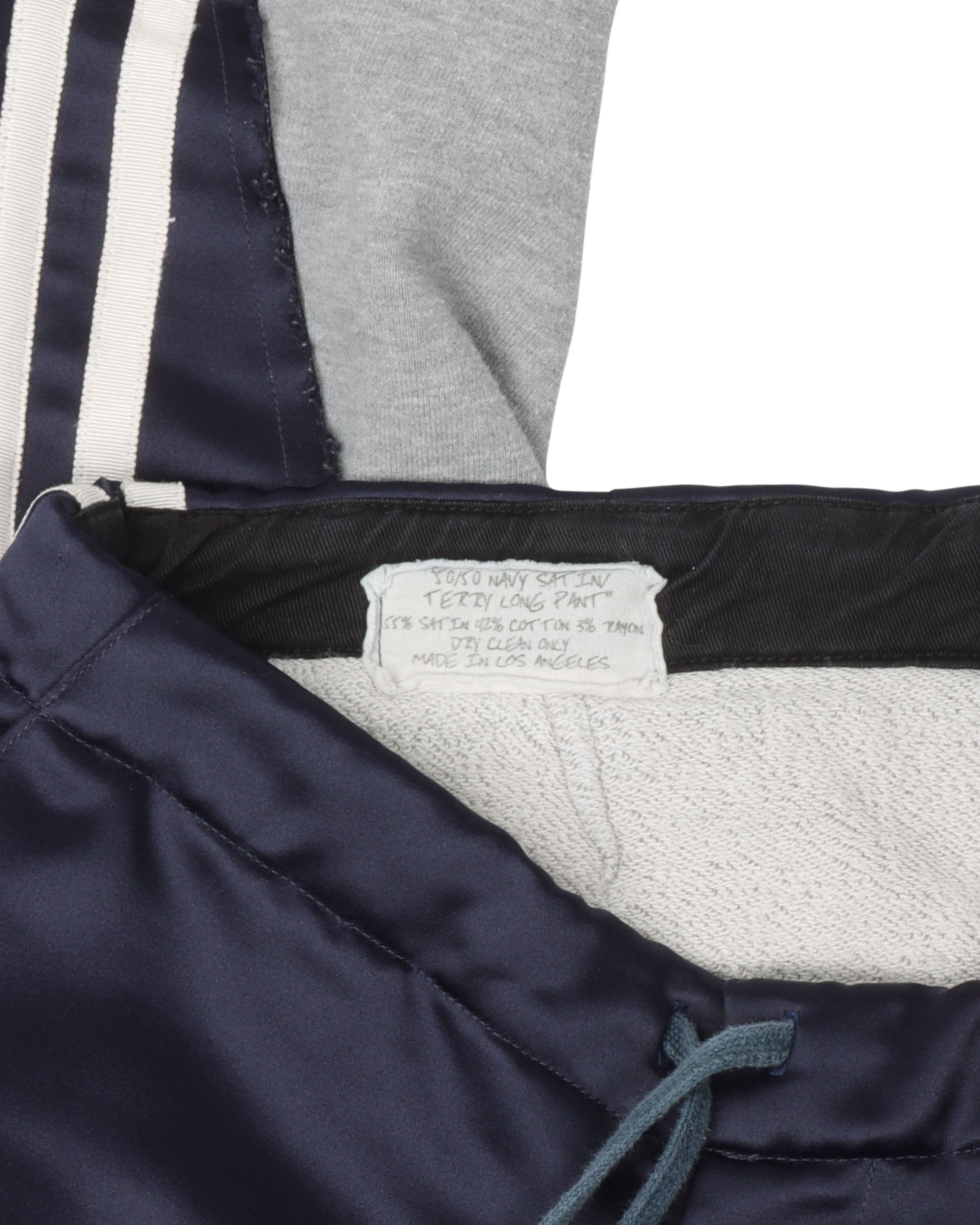 50/50 Navy Satin Terry Long Pants for Men - Comfortable Lounge & Sleepwear, Perfect for Home Relaxation and Yoga