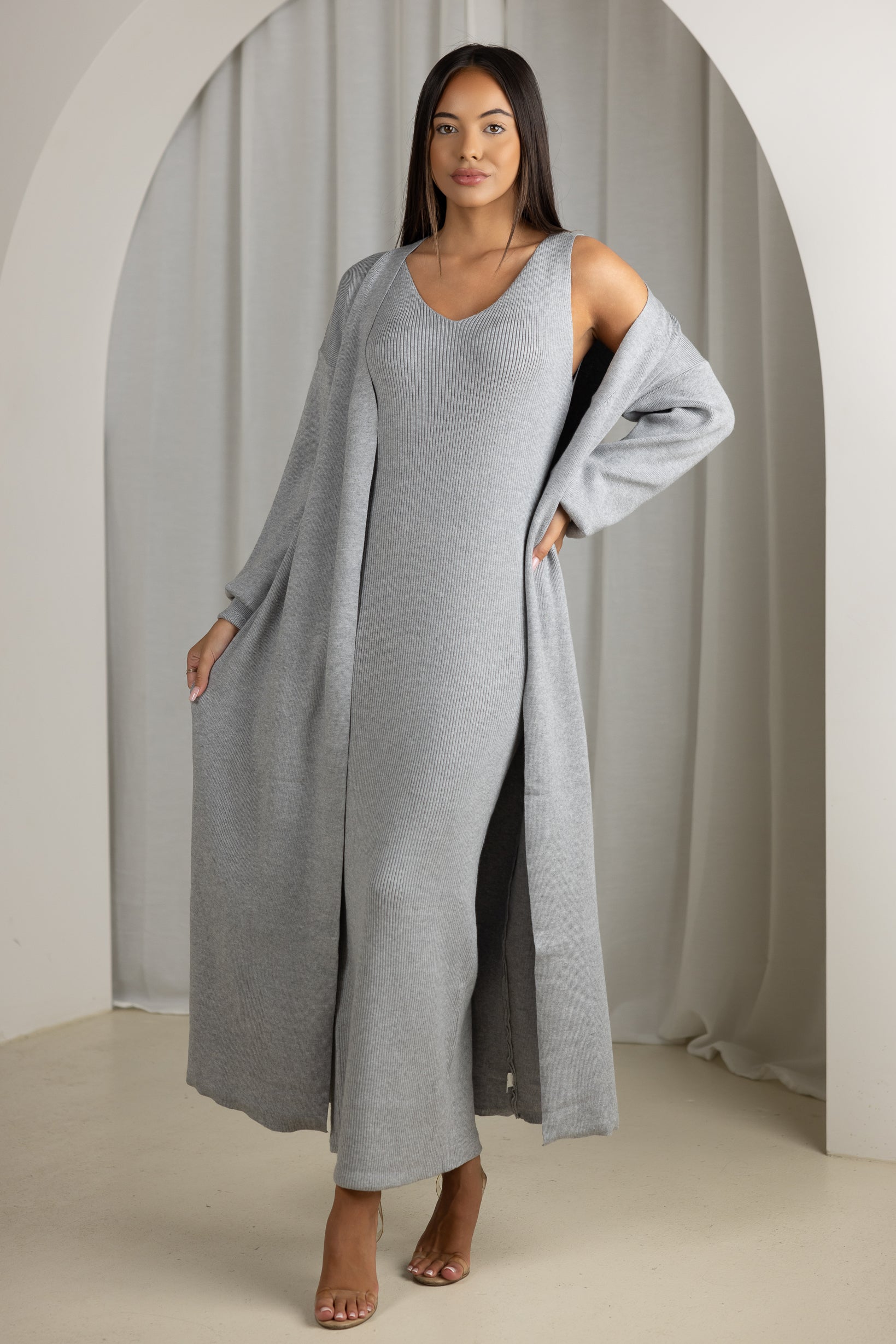 Mikayla Women's Knit Dress and Cardigan Set - Cozy Outfit for Fall & Winter, Perfect for Casual Wear, Office, and Date Nights