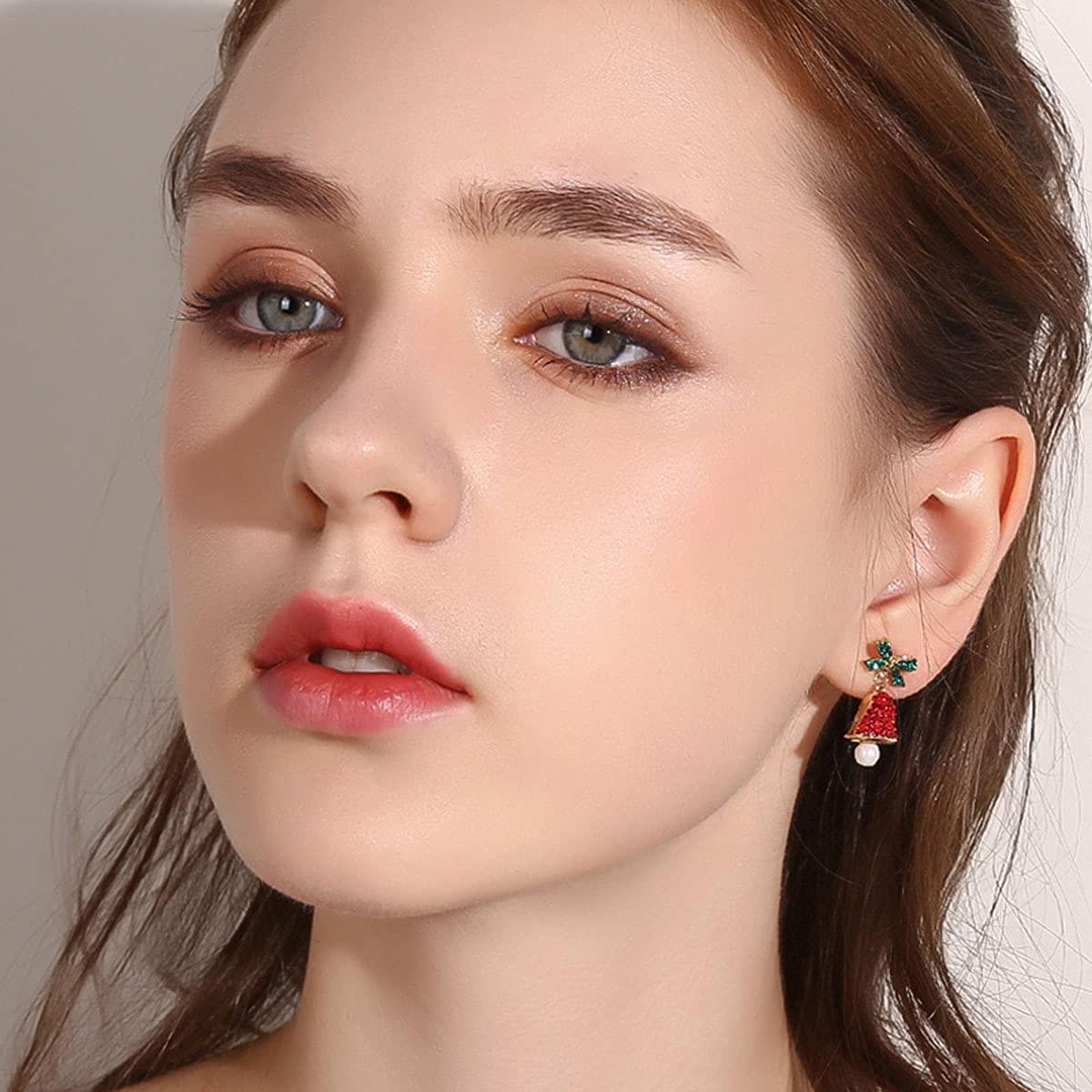 Red Crystal Bell Christmas Hat Earrings for Women - Santa Claus & Tree Dangle Earrings, Asymmetric Elk & Santa Hat Design with Rhinestone Studs | Perfect for Holiday Parties, Gift Exchanges & Festive Outfits