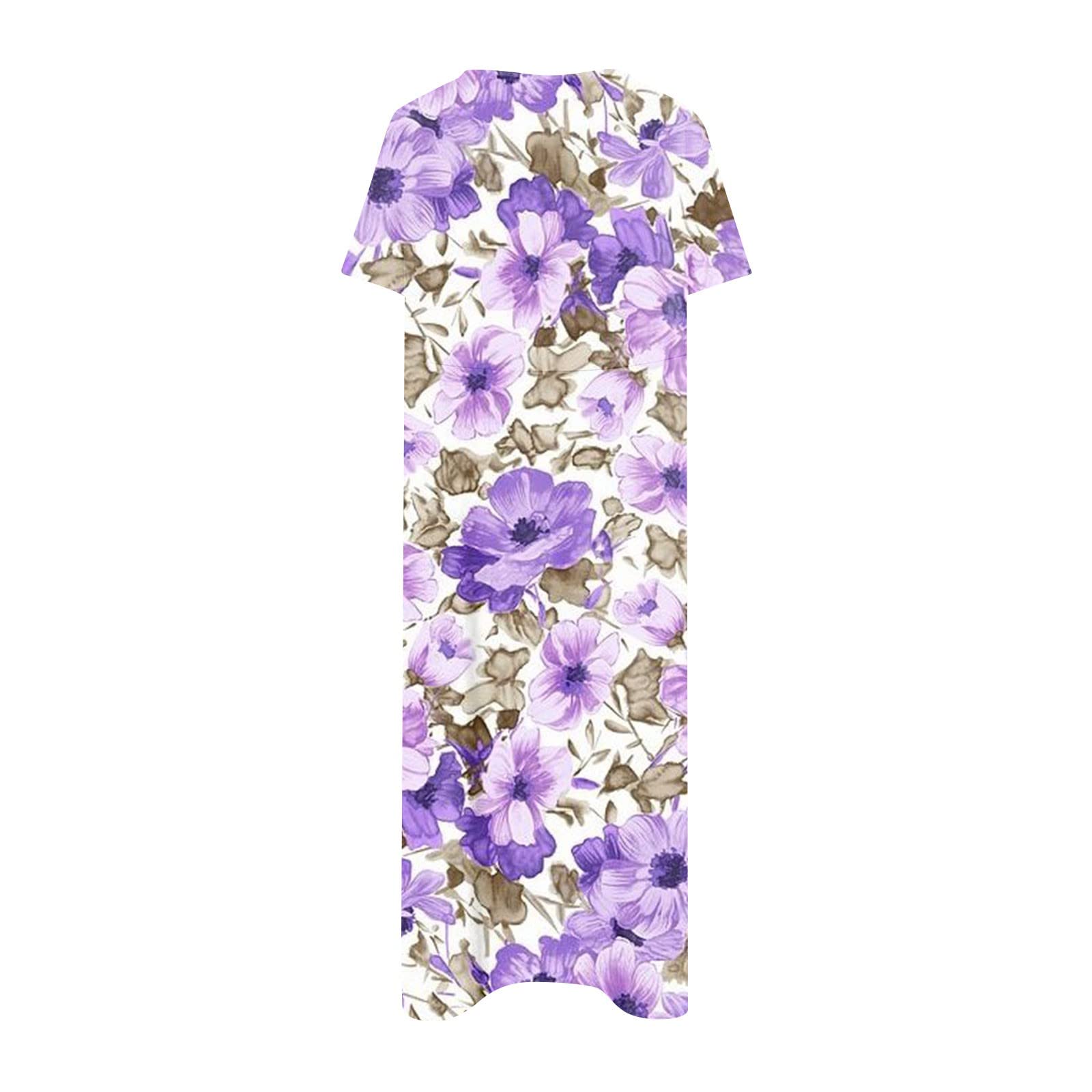 2024 Women's Summer Maxi Dresses - Boho Floral Print Crewneck Short Sleeve Flowy Beach Dress with Pockets | Perfect for Vacation, Pool Party & Casual Outings