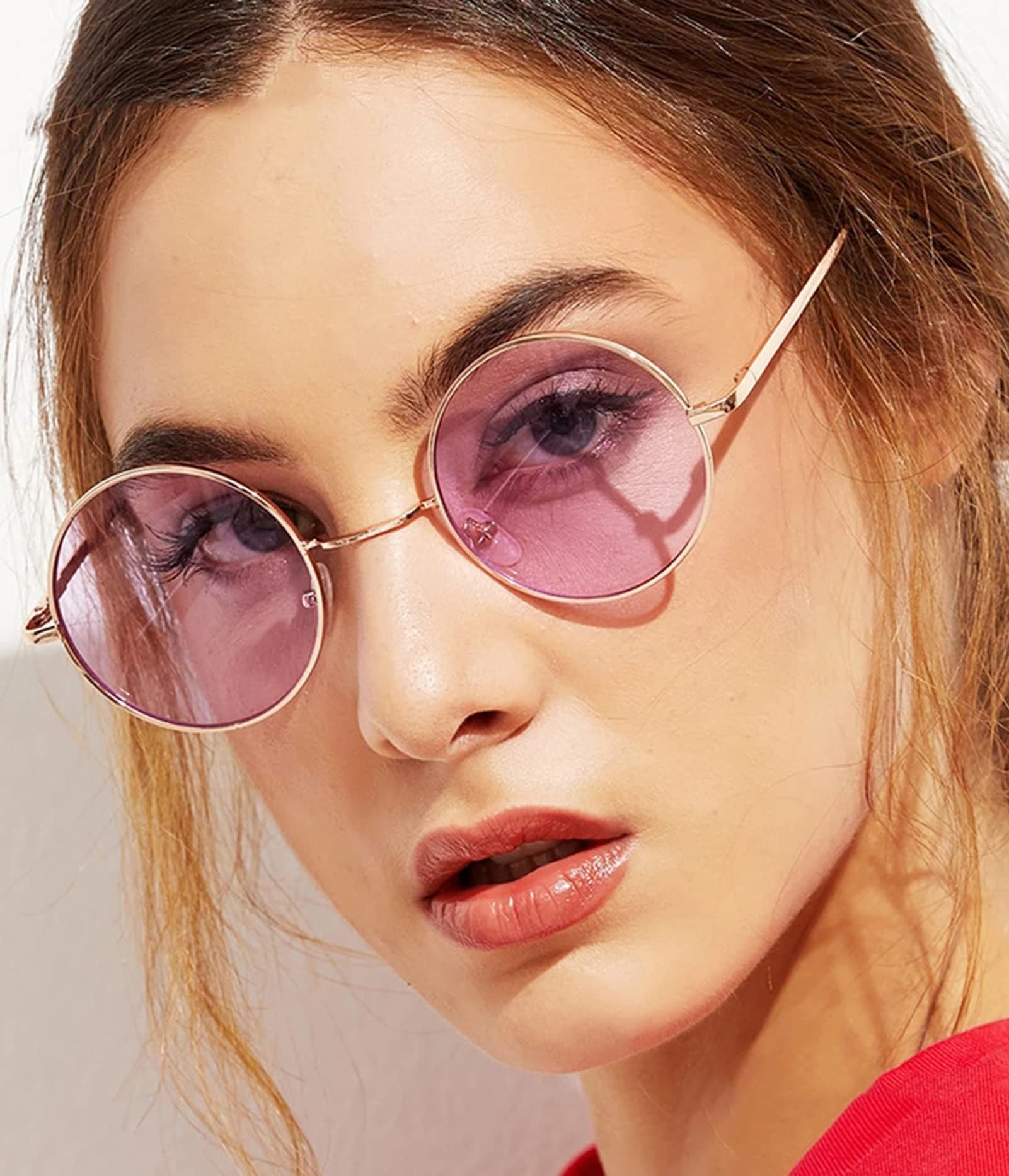 Vintage Round Polarized Sunglasses for Women & Men - Red Lens Retro Hippie Style Small Circle Glasses | Perfect for Beach, Music Festivals & Summer Fashion