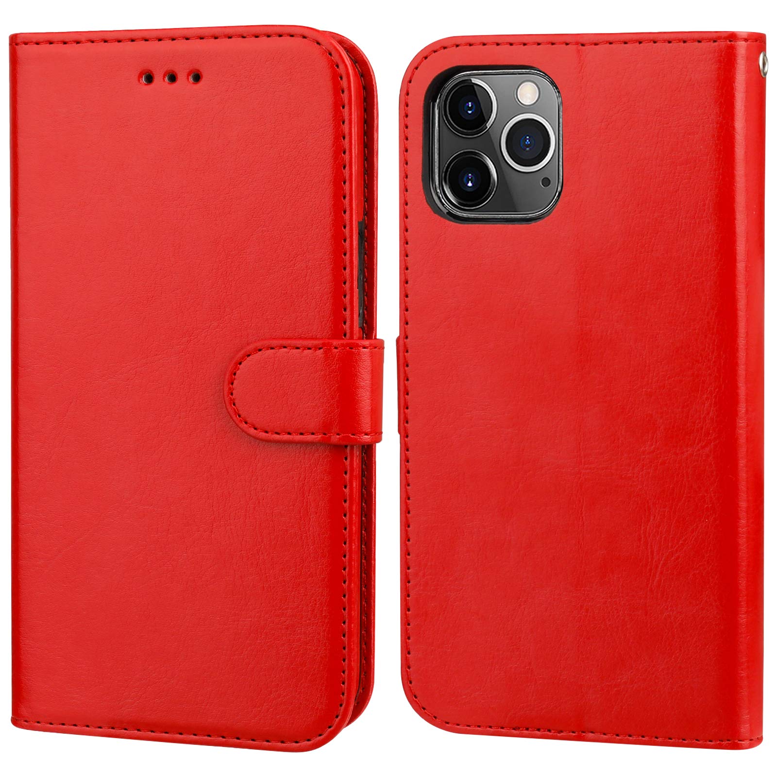 Premium PU Leather Magnetic Detachable Wallet Case for iPhone 11 Pro Max (6.5 inch) - Shockproof Flip Cover with Card Holder, Kickstand & Wrist Strap | Perfect for Work, Travel & Everyday Use (Red)