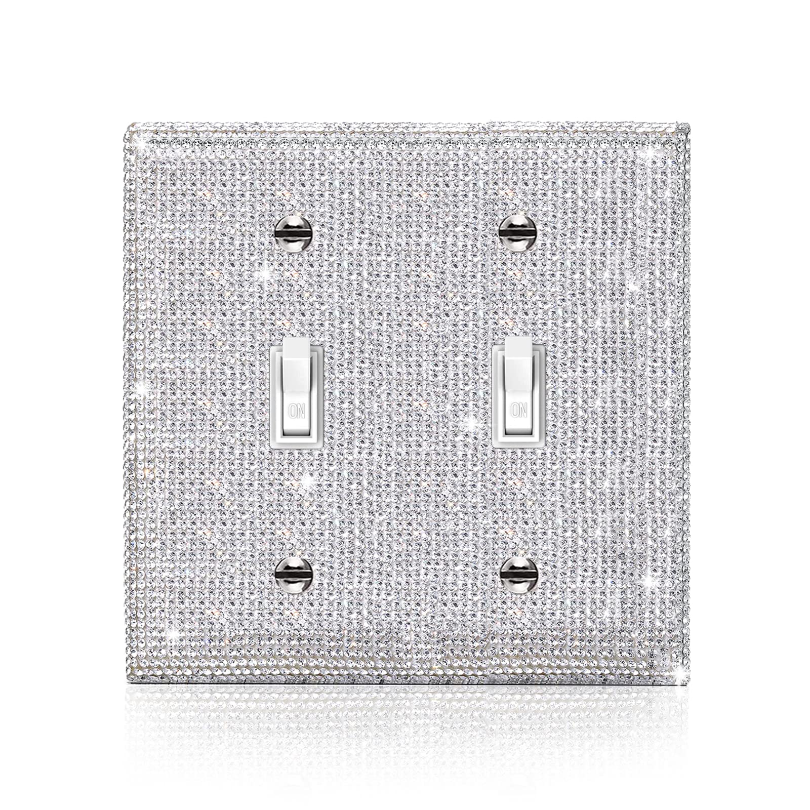 Shiny Silver Rhinestone Outlet Cover - Decorative 2 Gang Light Switch Plate Cover with Glittering Rhinestones | Perfect for Bedroom, Living Room, and Home Decor Upgrade