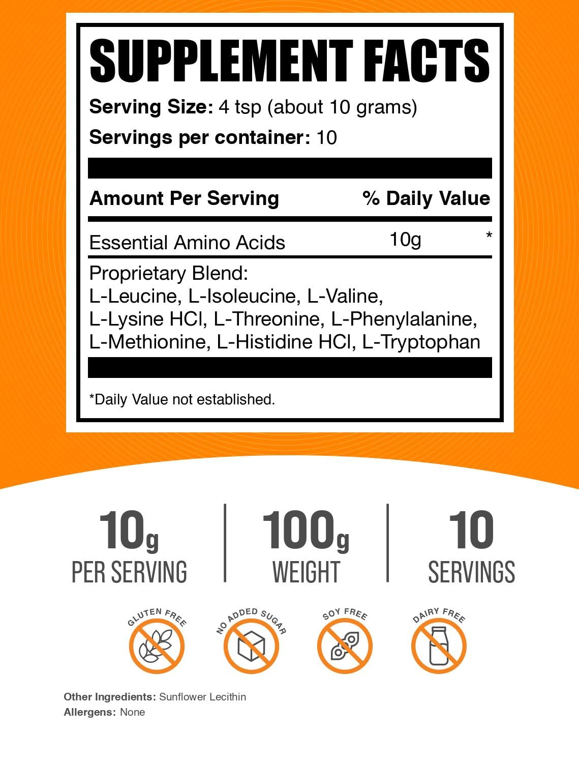 BulkSupplements Pure Essential Amino Acids (EAA) Powder - Unflavored Gluten-Free Supplement, 10g per Serving, 100g (3.5 oz) - Supports Muscle Recovery & Workout Performance for Athletes & Fitness Enthusiasts