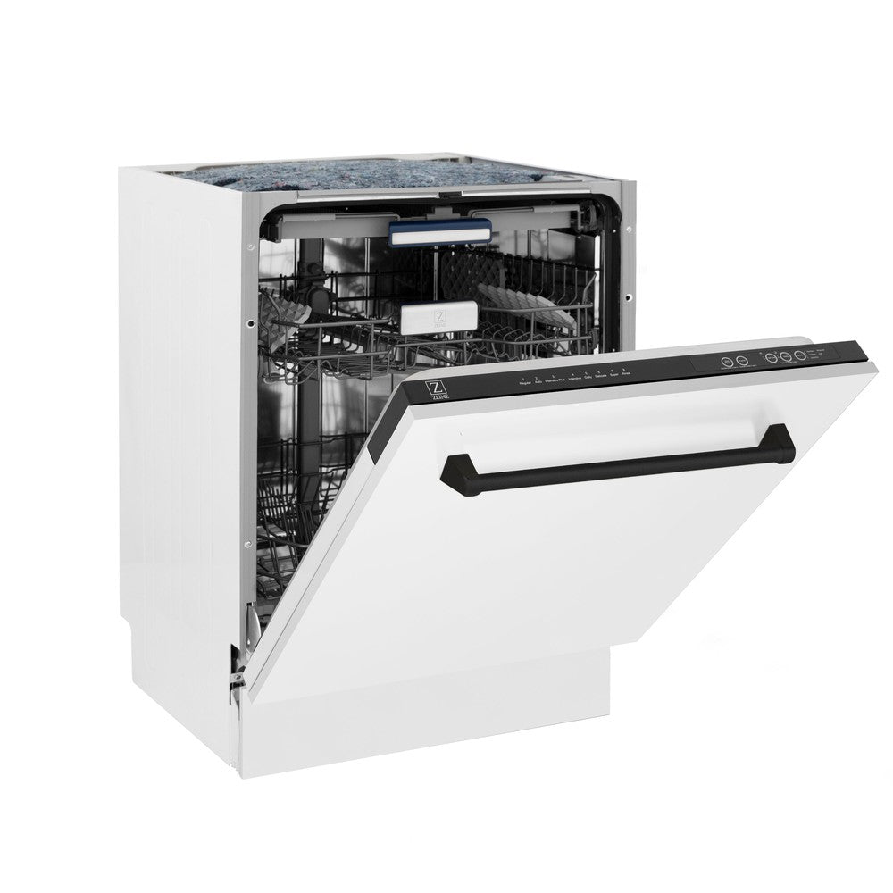 ZLINE Autograph Edition 24 Inch 3rd Rack Top Control Tall Tub Dishwasher - White Matte Finish with Matte Black Handle, Ultra Quiet 51dBa (DWVZ WM 24 MB) - Perfect for Modern Kitchens, Small Spaces, and Open-Concept Homes