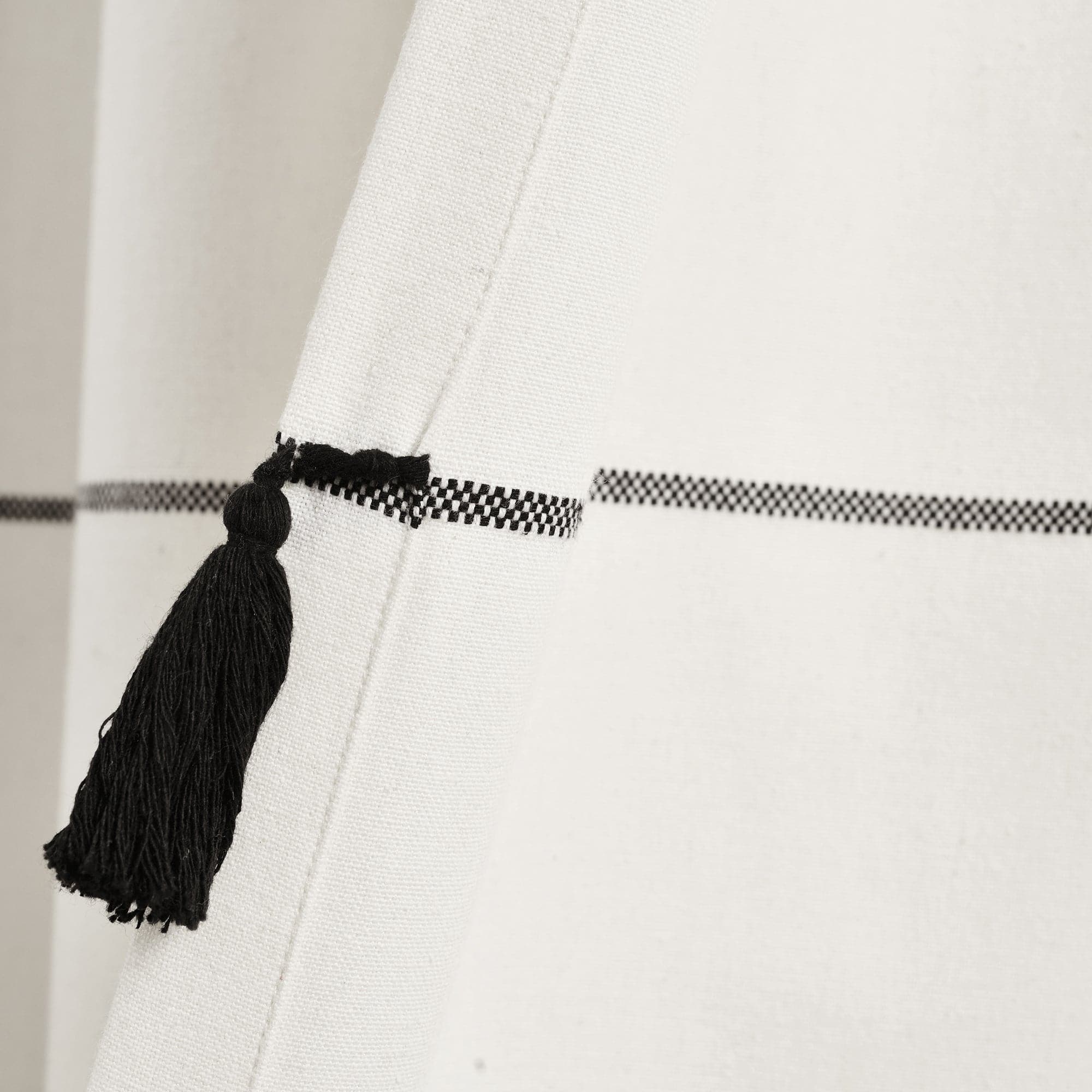 Farmhouse Boho Stripe Woven Tassel Window Curtains - Yarn Dyed Recycled Cotton Blend Panel Set (2 Pack) for Living Room, Bedroom & Dining Room Decor