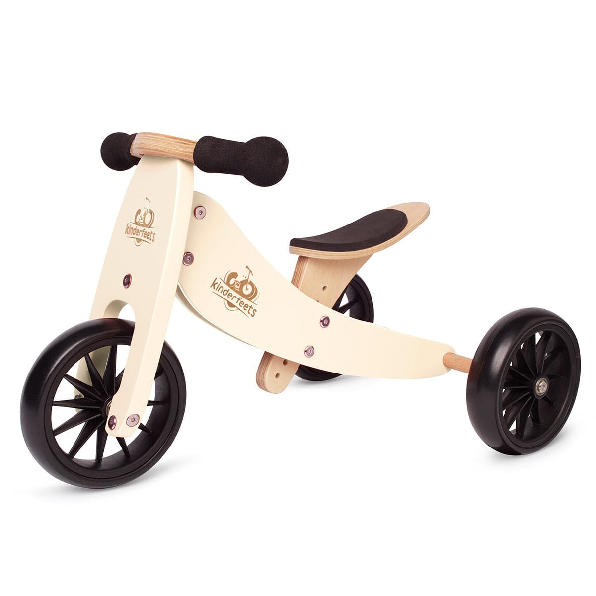 Kinderfeets 2-in-1 Tiny Tot Trike - Adjustable Wooden Balance Bike & Tricycle for Toddlers 1-3 Years, Cream | Perfect for Indoor Play & Outdoor Learning Ride-On Toy