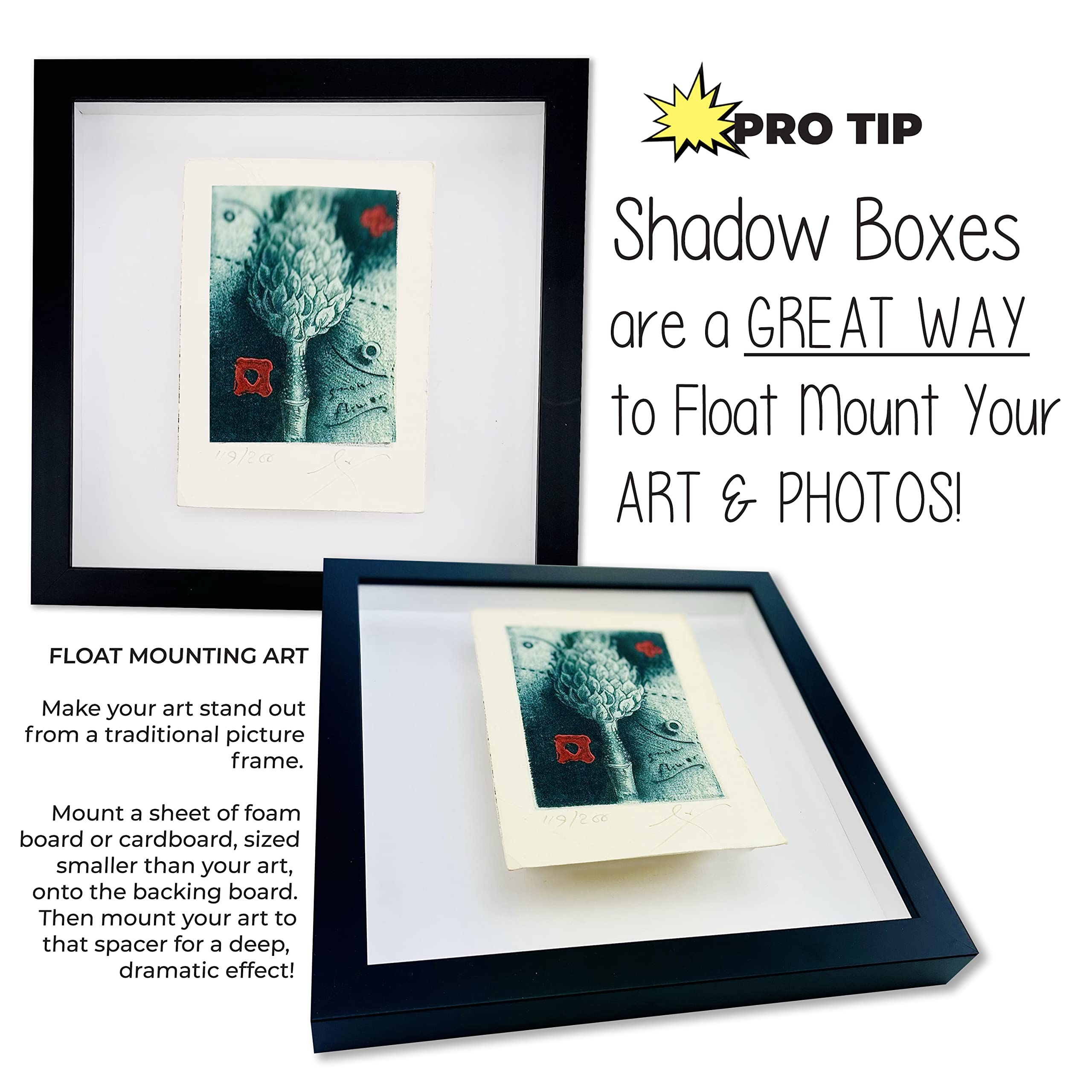 Black 14x28 Wood Shadow Box Display Frame with Acid-Free Blue Backing & UV Protective Acrylic - 3/4