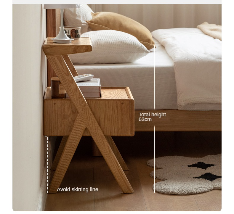 Solid Oak Wood Nightstand with Built-in LED Light - Modern Bedside Table for Bedroom, Living Room & Office