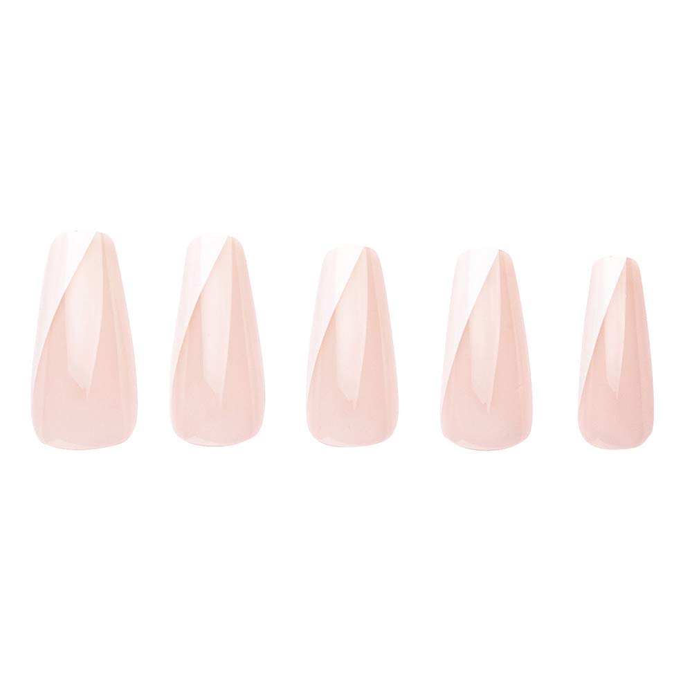 28PCS Coffin Fake Nails Kit with Quick Dry Nail Glue | Professional Salon Quality Press On Nails | Asymmetrical French Tip Artificial Nails for Women | Perfect for Parties, Weddings & Special Occasions