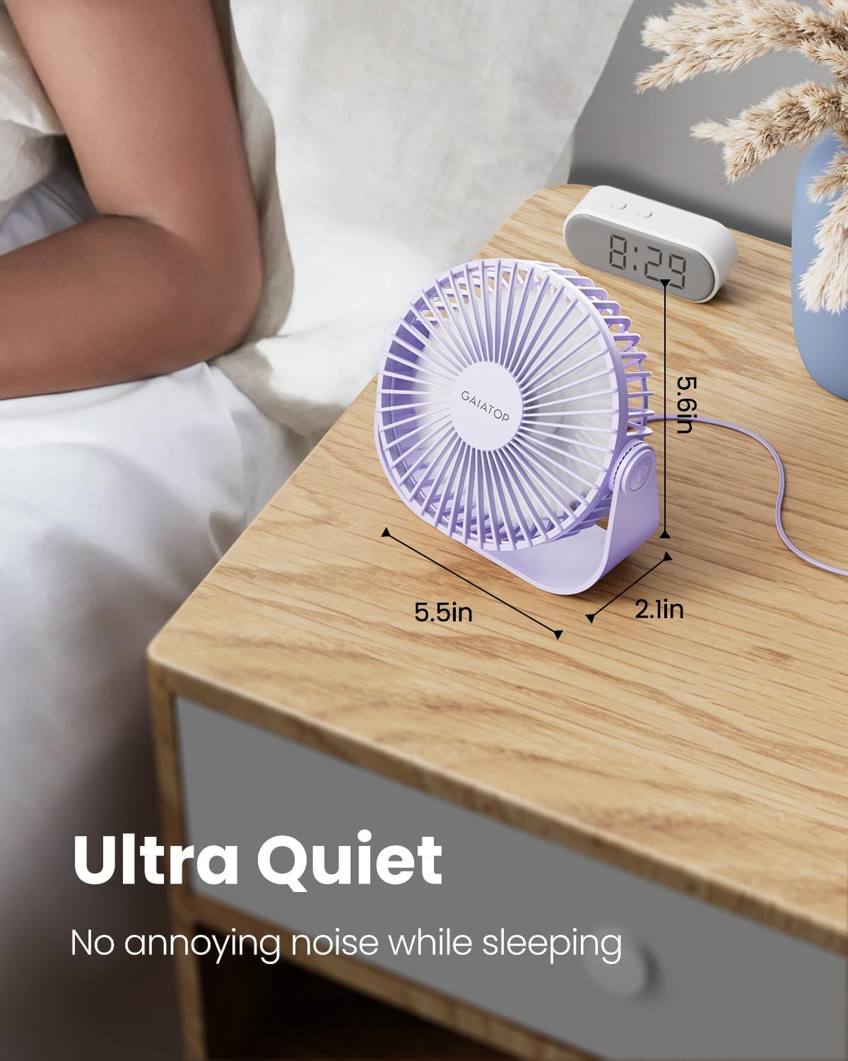 Gaiatop 5.5 Inch USB Desk Fan - 3 Speed Adjustable Quiet Cooling Fan with 90° Rotation, Portable Small Personal Table Fan for Home Office Bedroom Travel (Purple) - Perfect for Work, Study & Summer Cooling