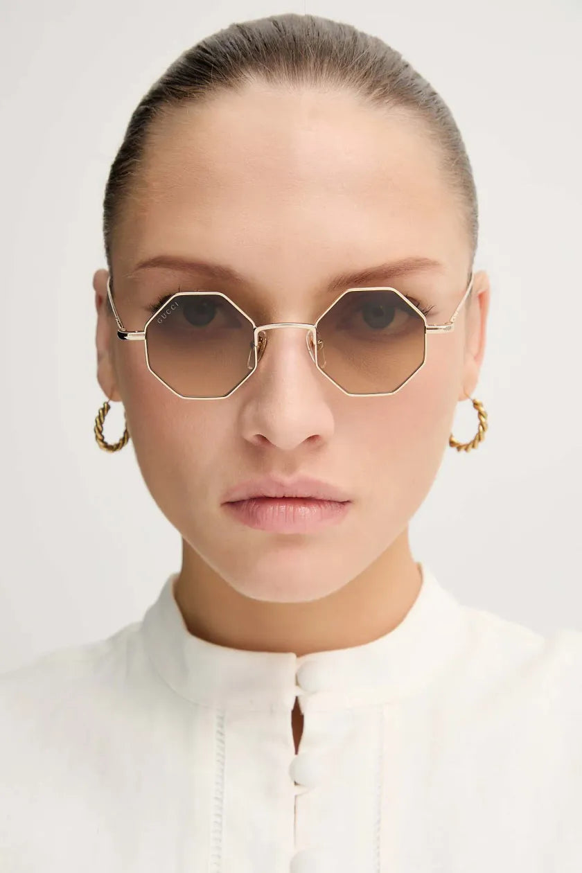 Gucci GG1814S Silver Grey Hexagon Sunglasses for Women - Luxury Designer Shades for Fashion, Beach & Outdoor Activities
