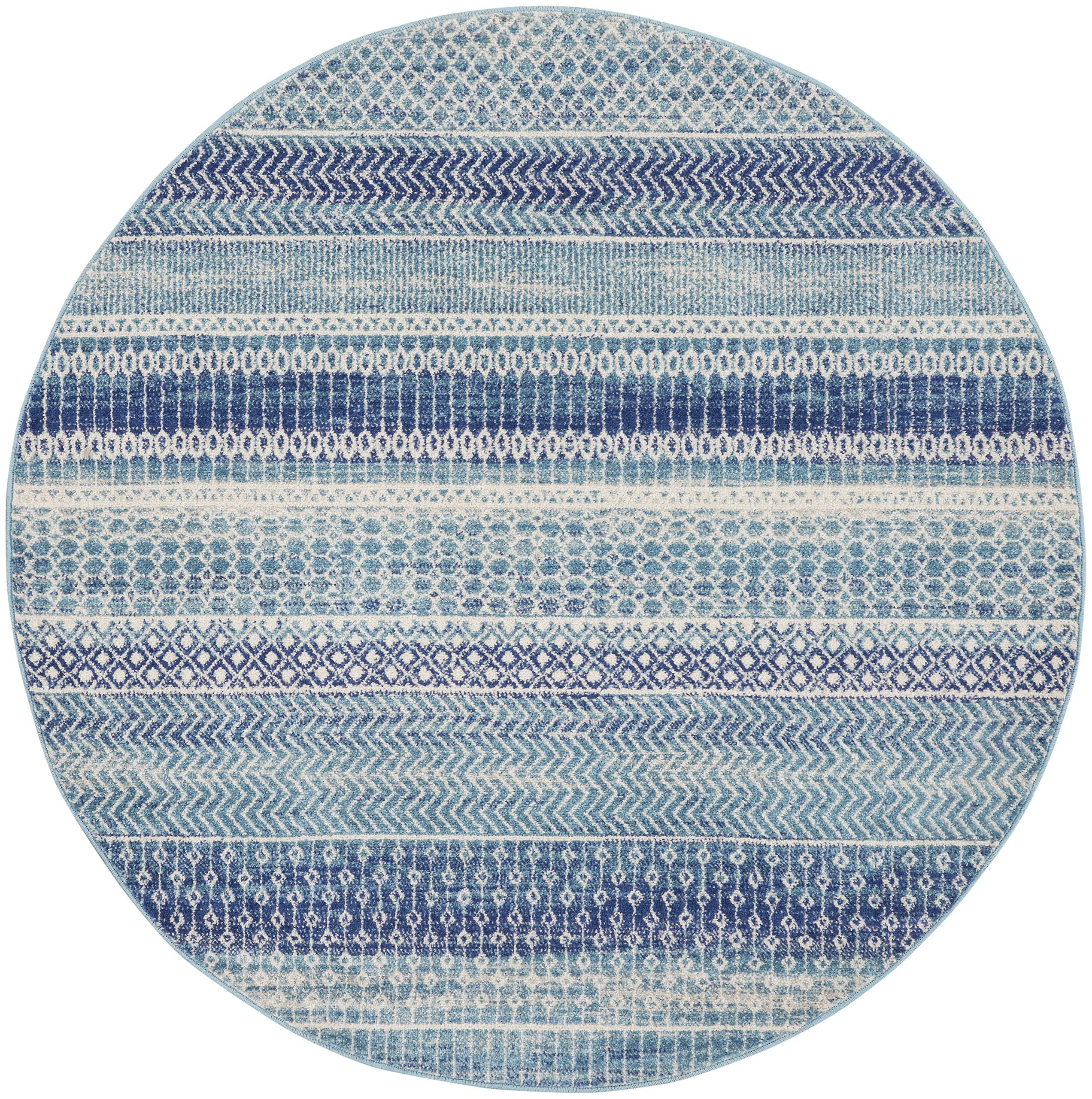 Nourison Passion Bohemian Navy Blue 4' Round Area Rug - Easy to Clean, Non-Shedding, Soft & Durable - Perfect for Bedroom, Living Room, Dining Room & Kitchen Decor (4 Feet Round)