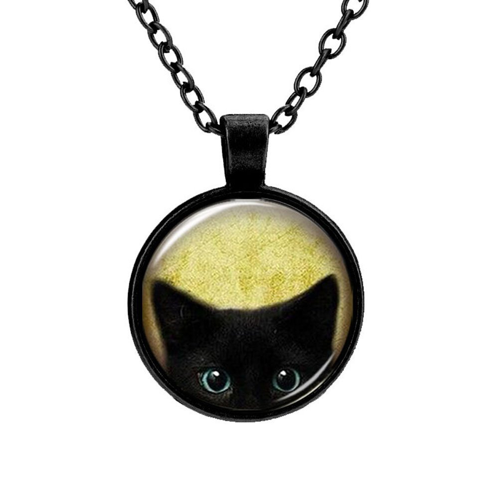 IDB Black Cat Necklace - Elegant Peeking Black Cat Pendant for Women - Cute Gothic Cat Jewelry Gift for Cat Lovers - Perfect for Halloween, Birthday & Everyday Wear