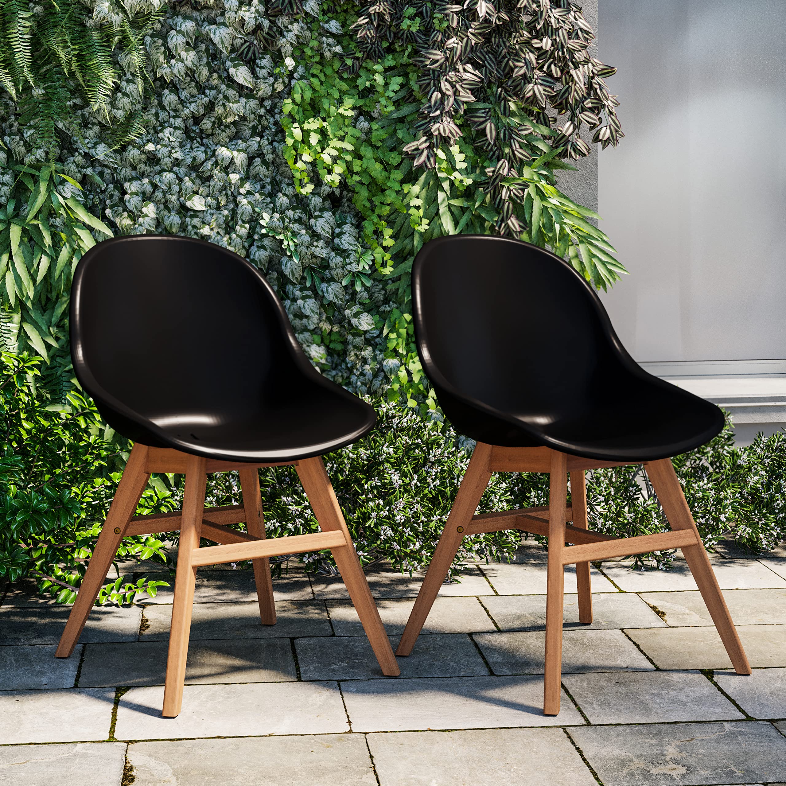 Urban Elements Eugène 7-Piece Outdoor Dining Set - FSC Certified Eucalyptus Wood Patio Furniture with Teak Finish - Black Rectangular Table & Side Chairs for Backyard, Garden, Poolside or Terrace Dining